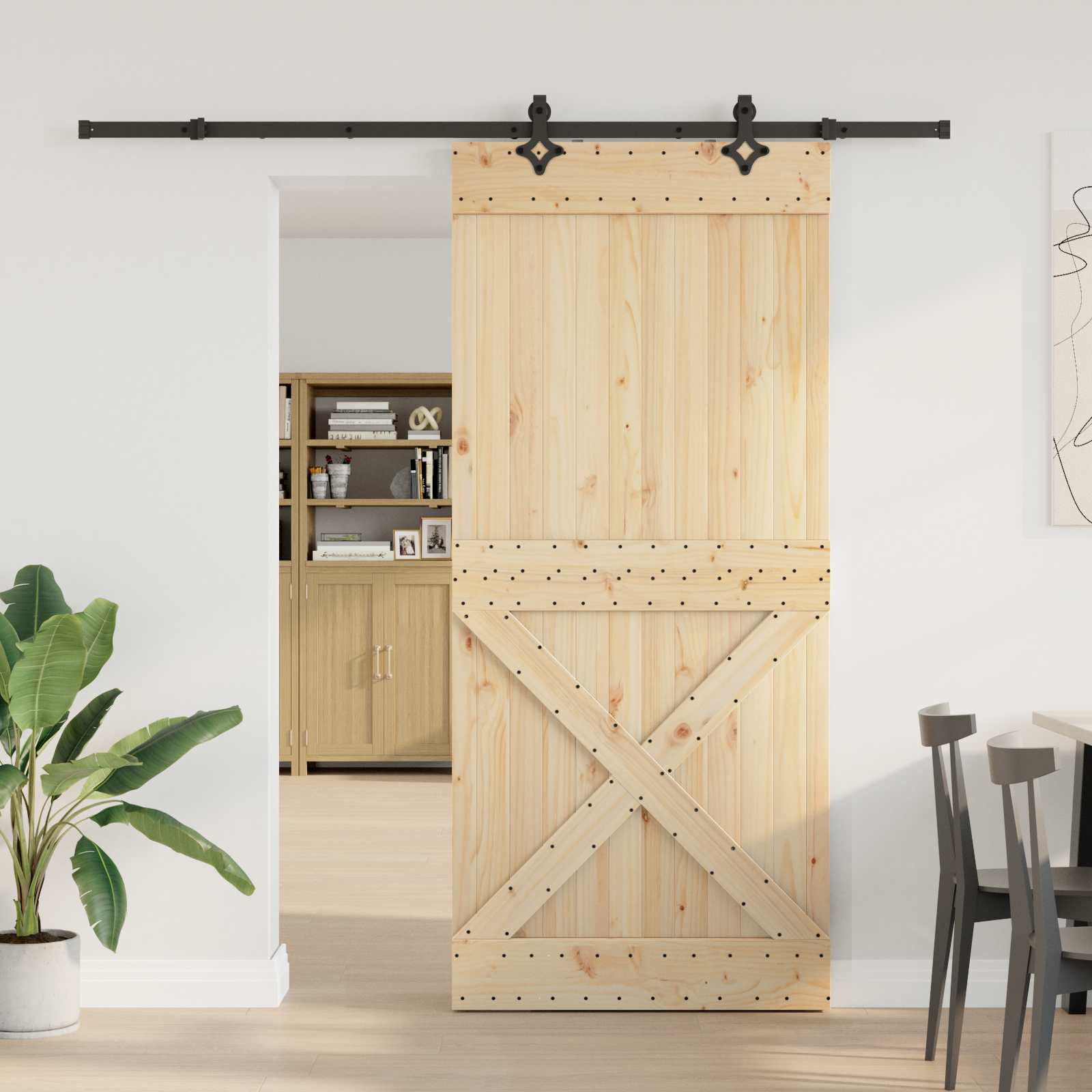 vidaXL Schiebetür NARVIK Natürlich und Schwarz 100 x 210 cm (213,5 cm)