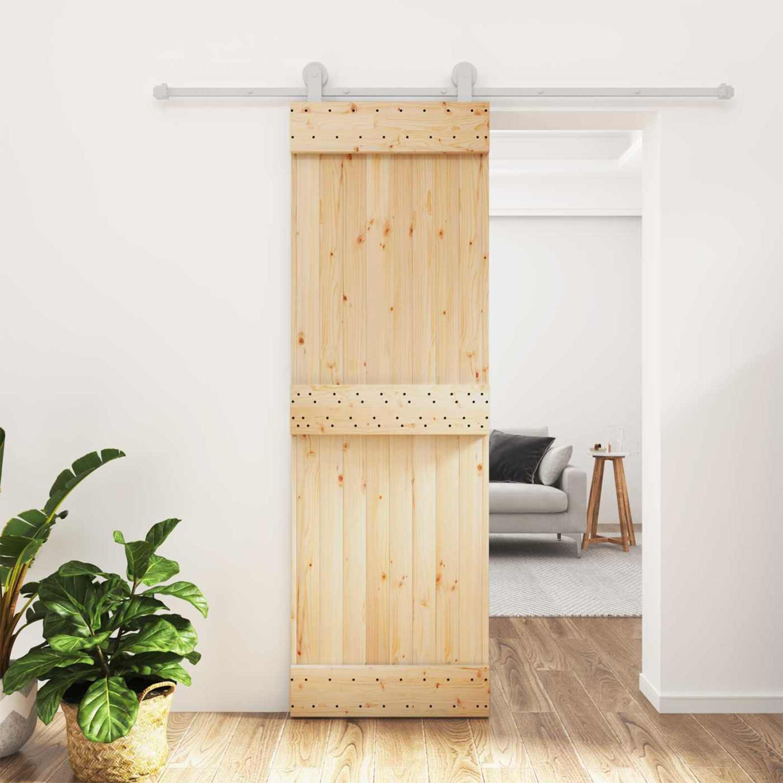 vidaXL Schiebetür Natürlich und Weiß 70 x 210 cm Massivkiefer