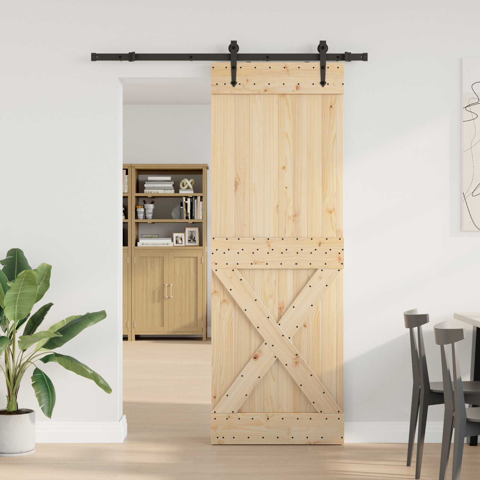 vidaXL Schiebetür NARVIK Natürlich und Schwarz 80 x 210 cm (152,5 cm)