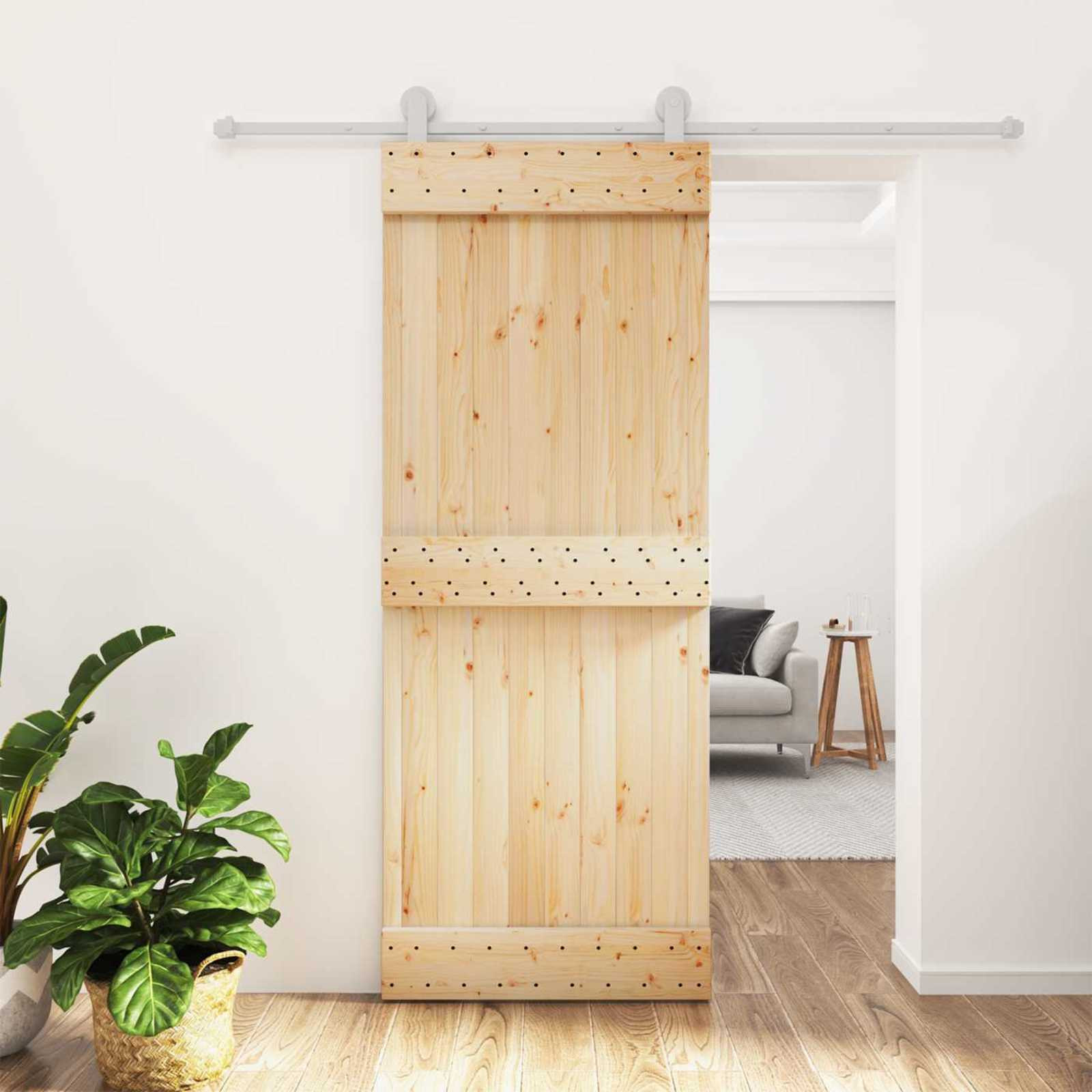 vidaXL Schiebetür Natürlich und Weiß 80 x 210 cm Massivkiefer