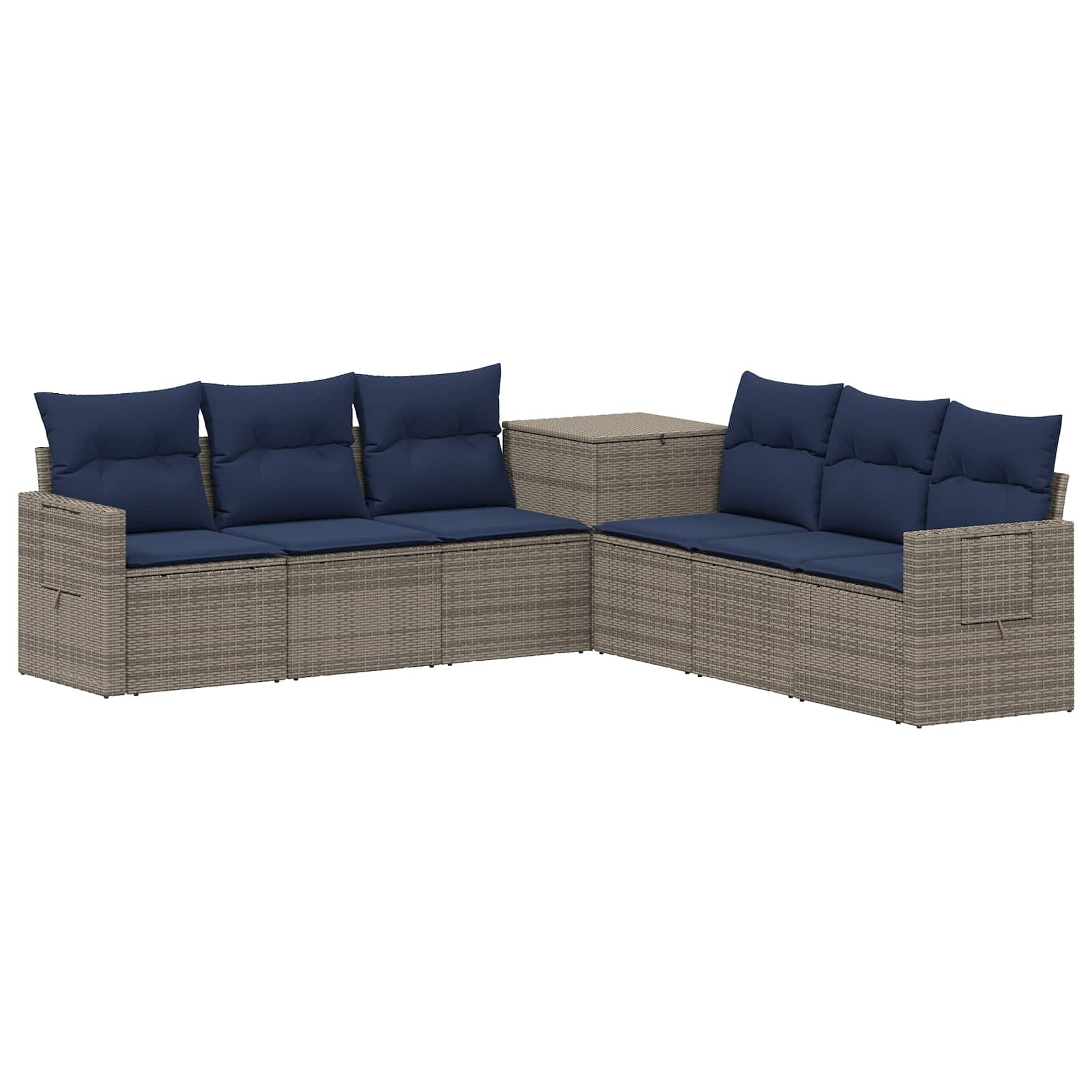 vidaXL Sofa Set 7 pcs Grau und Marineblau Polyrattan und Stahl