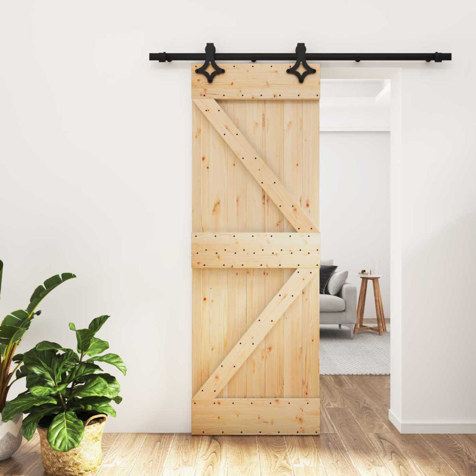vidaXL Schiebetür Natürlich und Schwarz 70 x 210 cm Massivkiefer