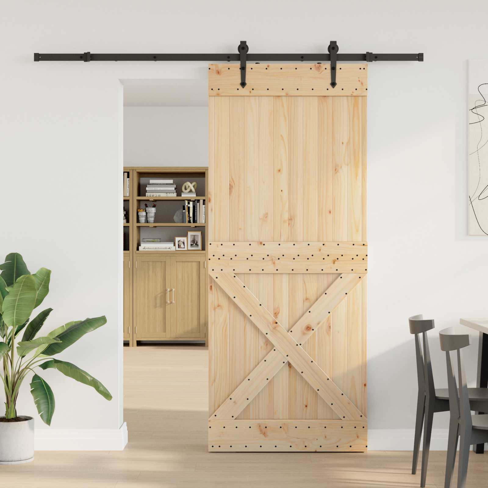 vidaXL Schiebetür NARVIK Natürlich und Schwarz 95 x 210 cm (213,5 cm)