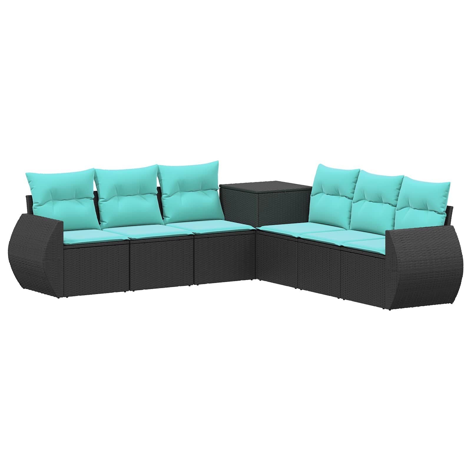 vidaXL Sofa Set 7 pcs Schwarz und Blau Polyrattan und Stahl