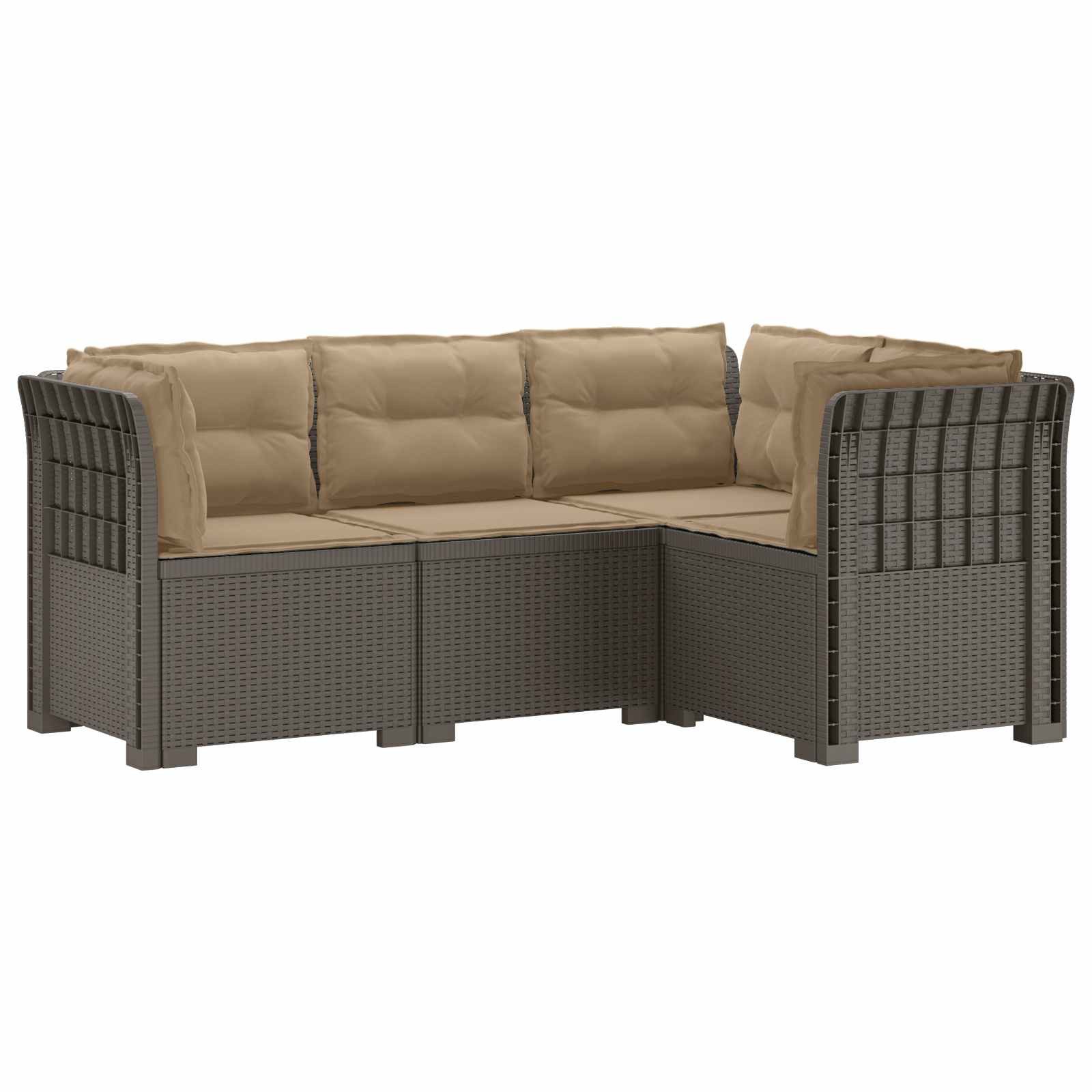 vidaXL 4-Sitzer Gartensofa mit Kissen Rattan-Look PP Hellgrau