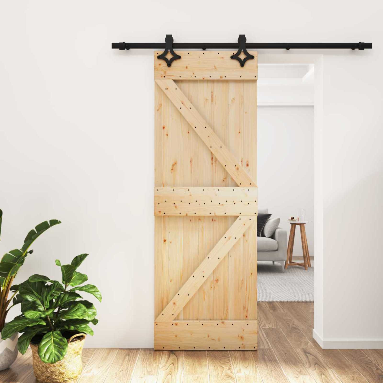 vidaXL Schiebetür Natürlich und Schwarz 70 x 210 cm Massivkiefer
