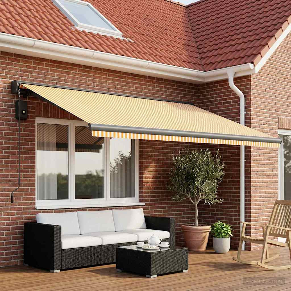 vidaXL Markisenersatzstoff Gelb und Weiß 450 x 300 cm Polyester