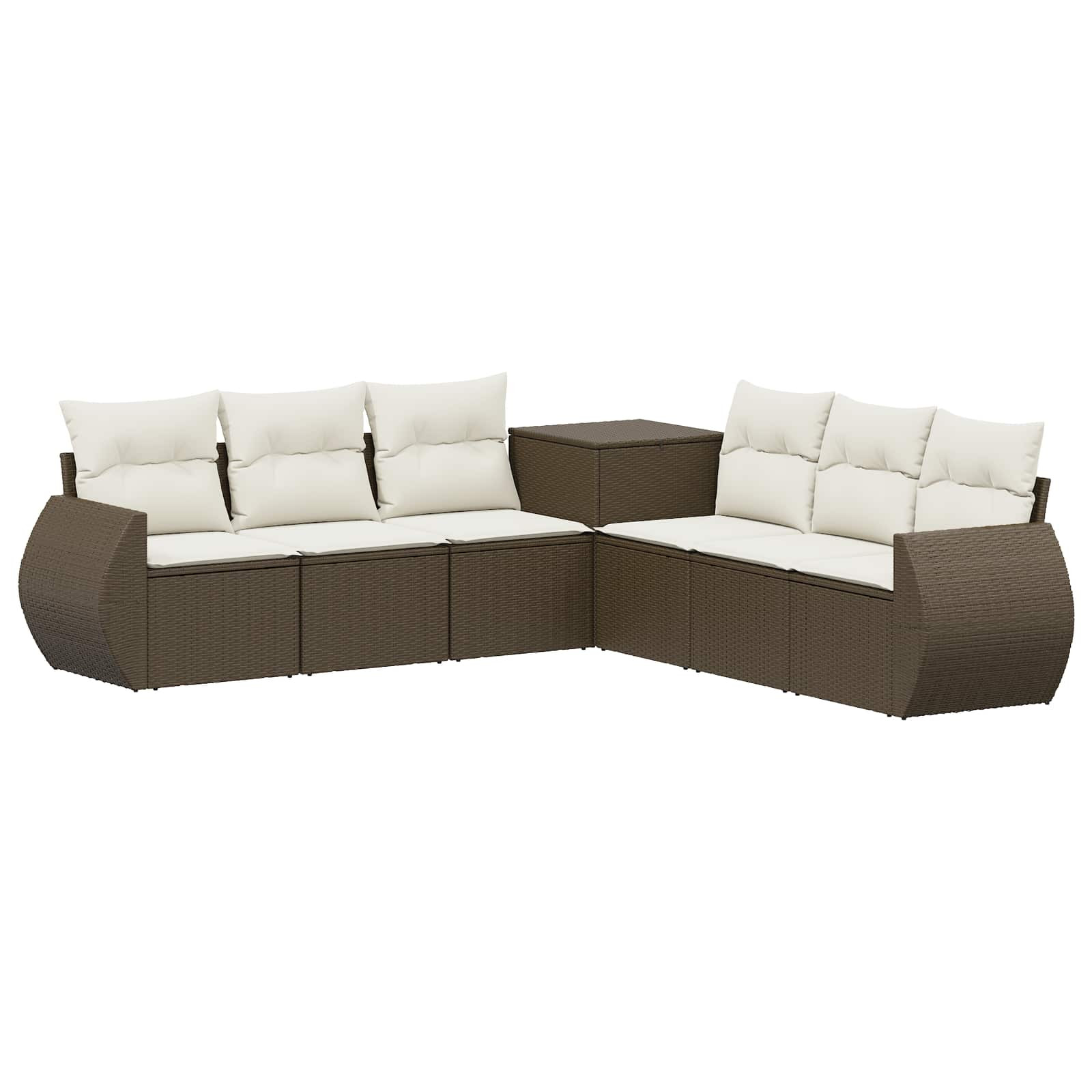 vidaXL Sofa Set 7 pcs Braun und Creme Weiß Polyrattan und Stahl