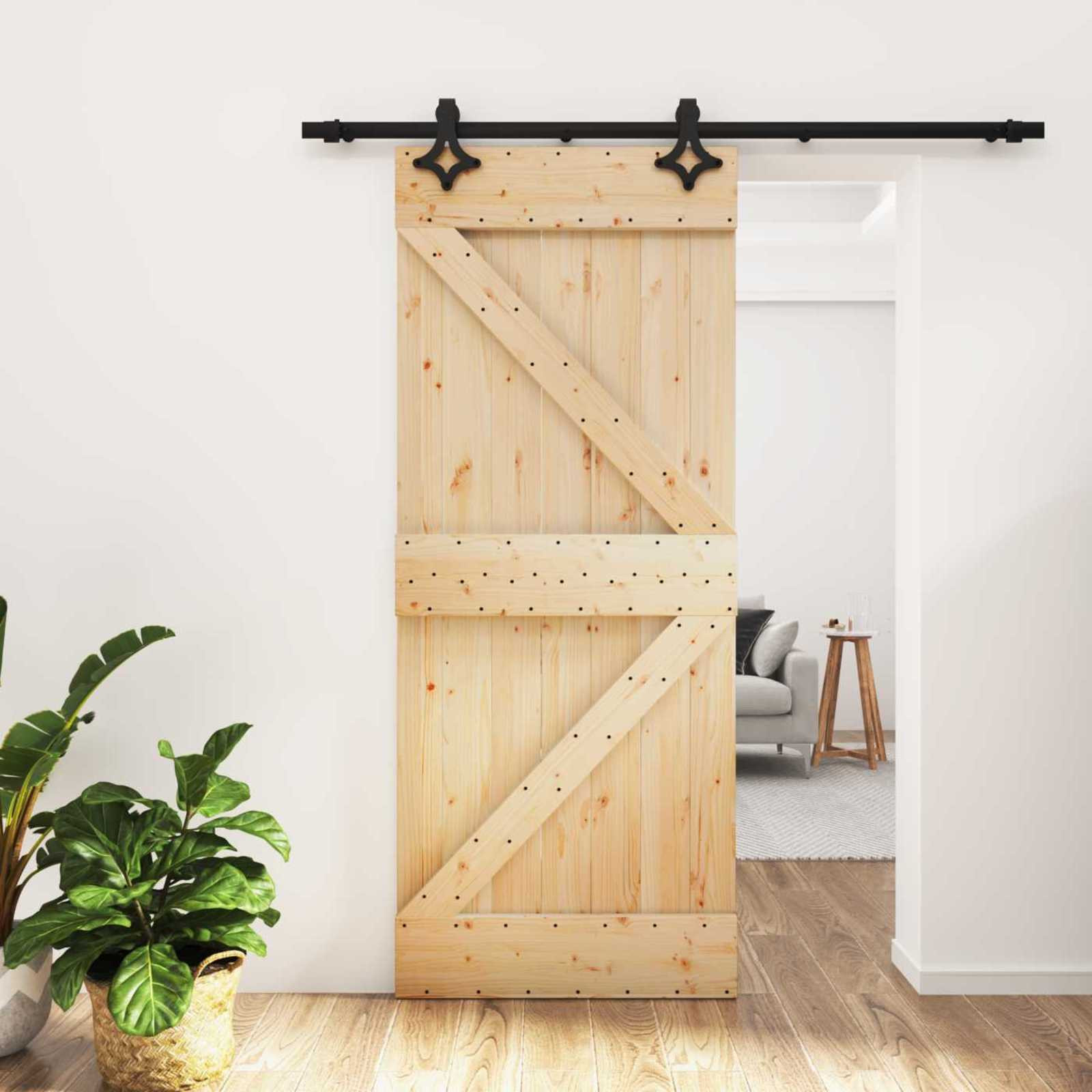 vidaXL Schiebetür Natürlich und Schwarz 85 x 210 cm Massivkiefer