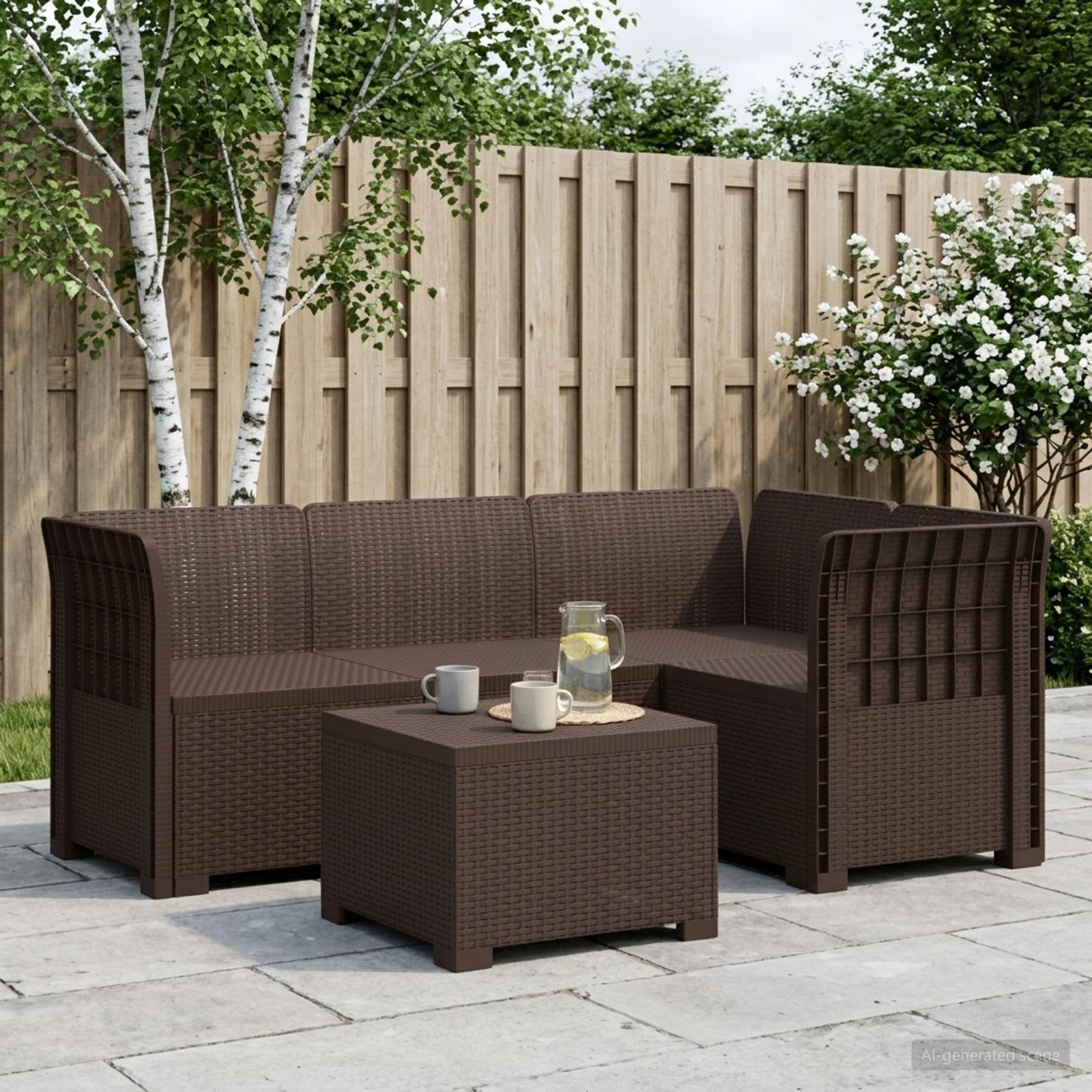 vidaXL 4-Sitzer Garten Sofa Rattan Look PP Braun