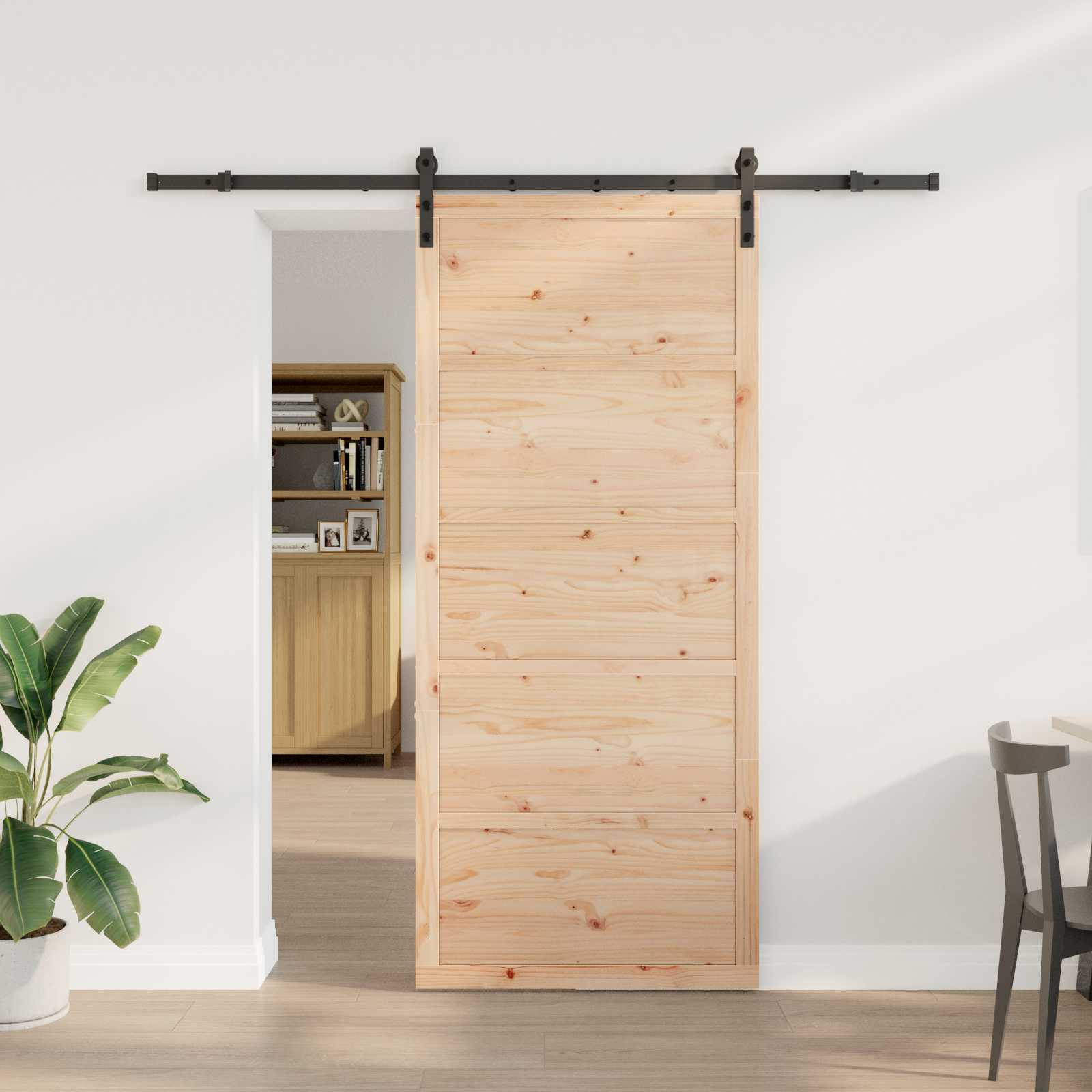 vidaXL Schiebetür Natur 90 x 208 cm Massives Kiefernholz