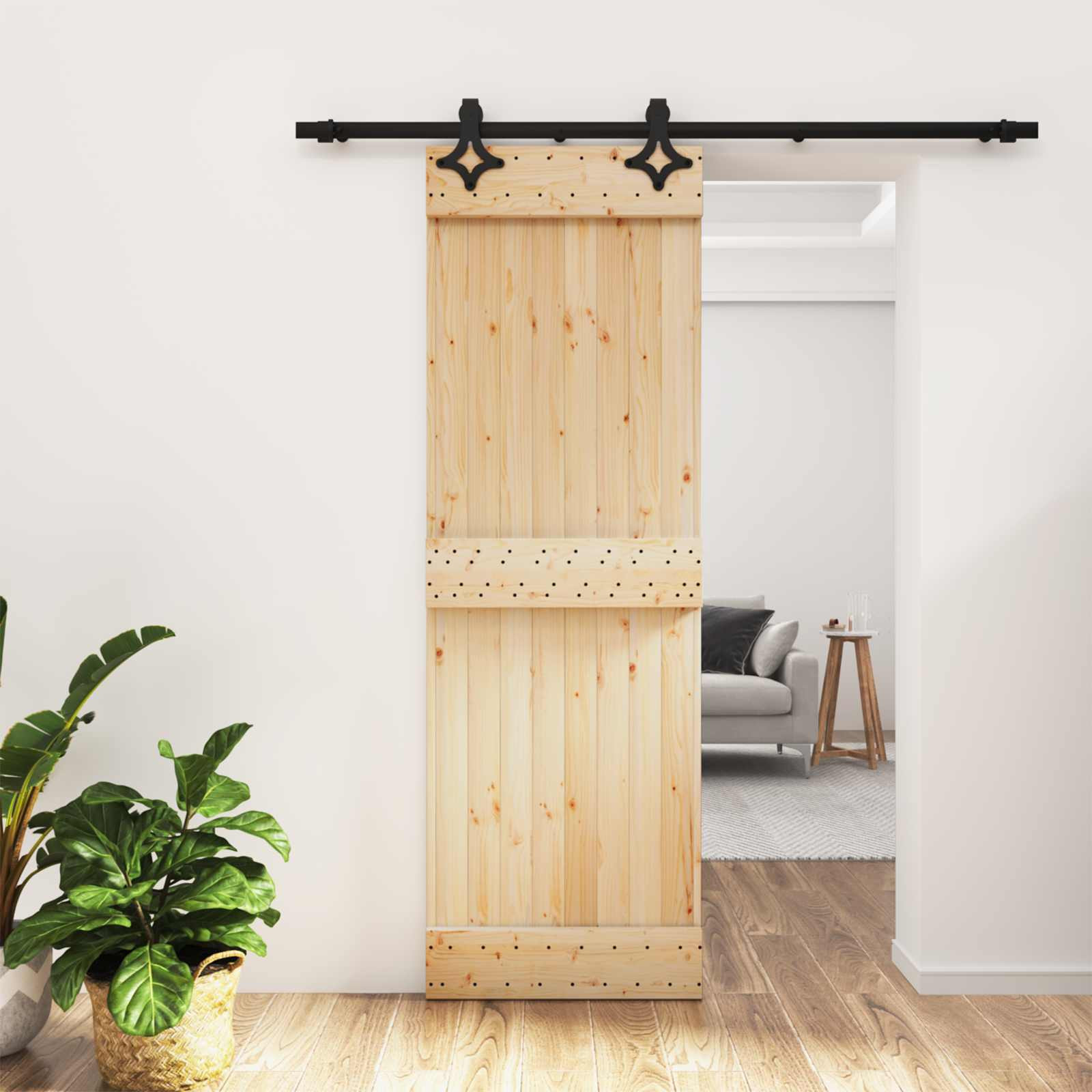 vidaXL Schiebetür Natürlich und Schwarz 70 x 210 cm Massivkiefer