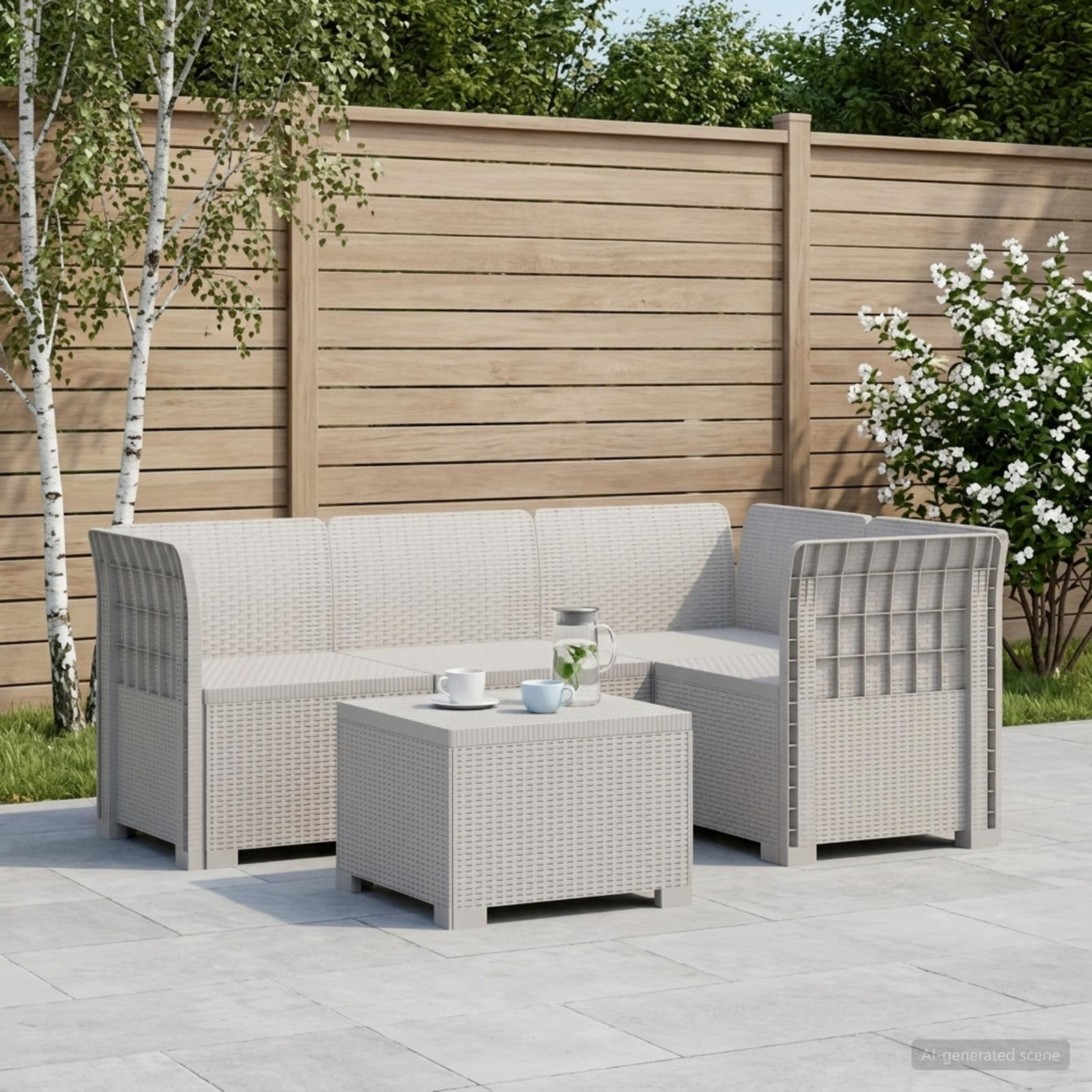 vidaXL 4-Sitzer Garten Sofa Rattan Look PP Weiß