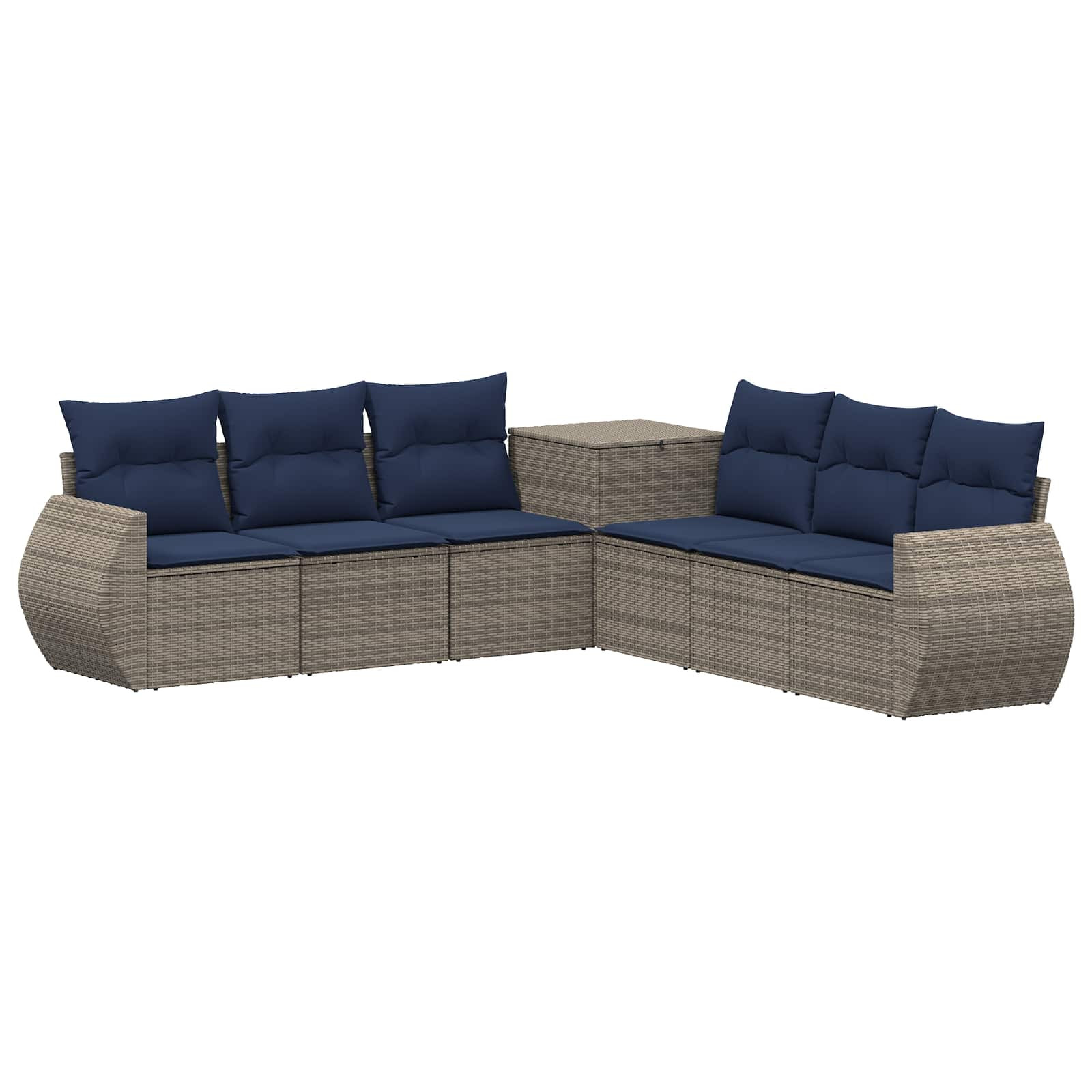 vidaXL Sofa Set 7 pcs Grau und Marineblau Polyrattan und Stahl