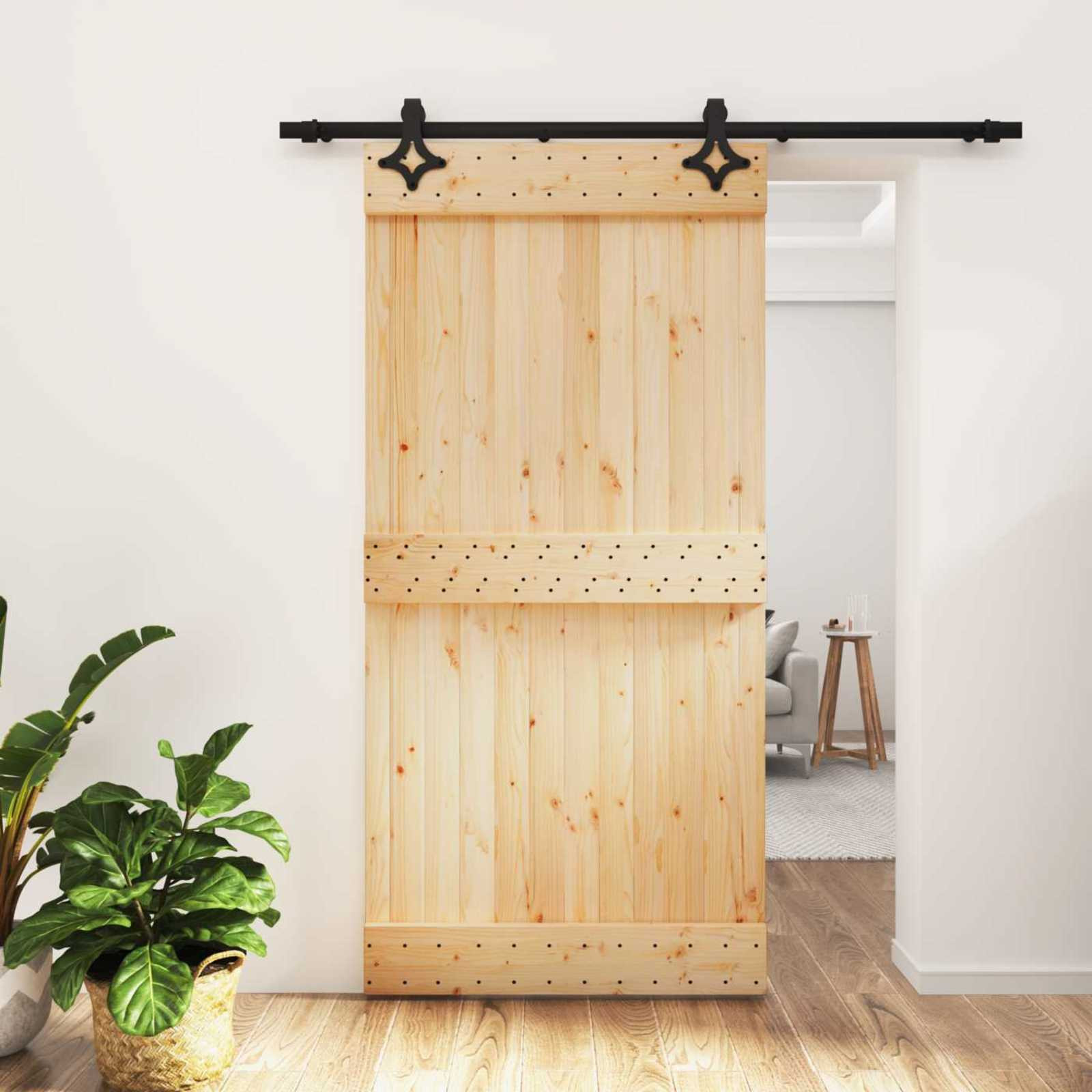 vidaXL Schiebetür Natürlich und Schwarz 100 x 210 cm Massivkiefer