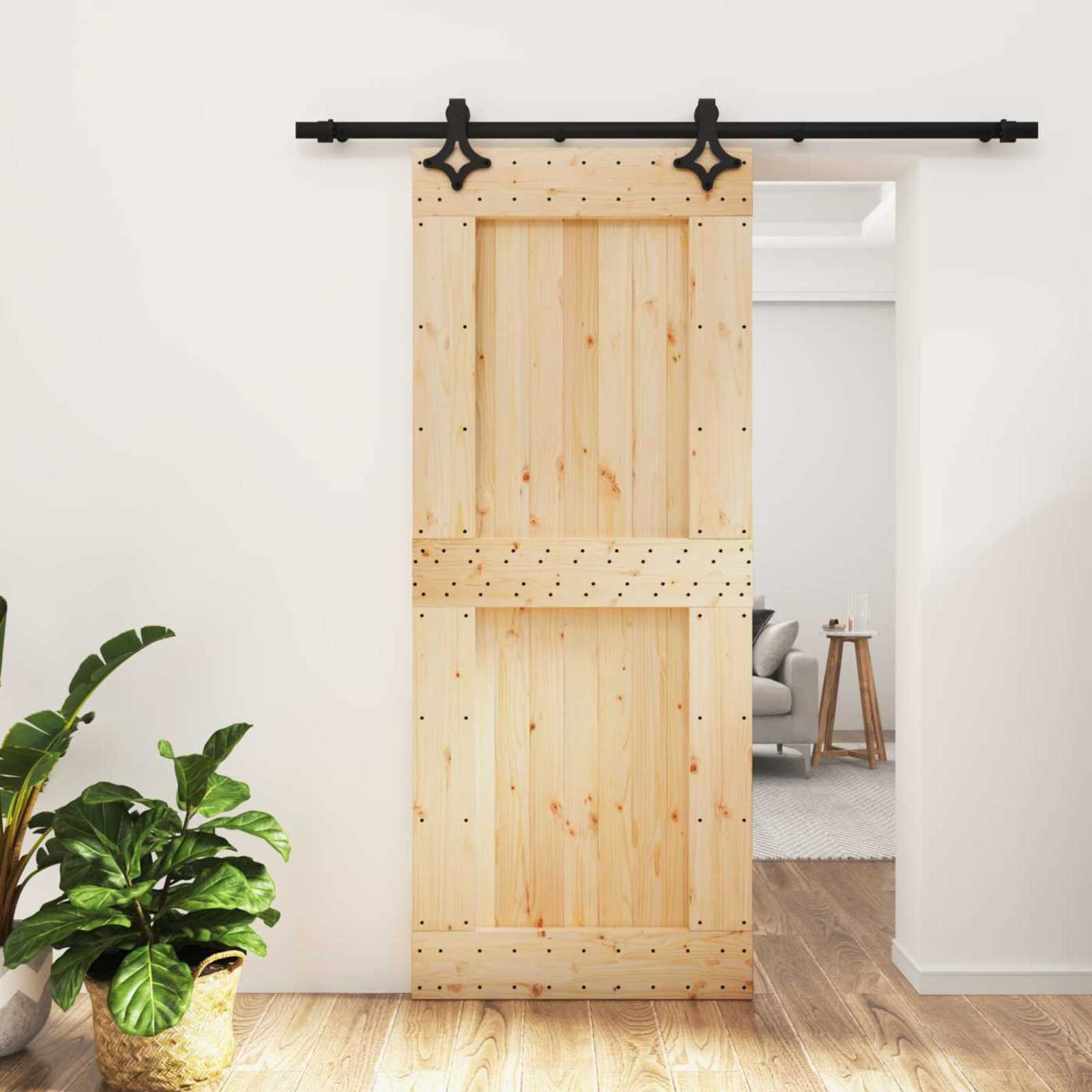 vidaXL Schiebetür Natürlich und Schwarz 85 x 210 cm Massivkiefer