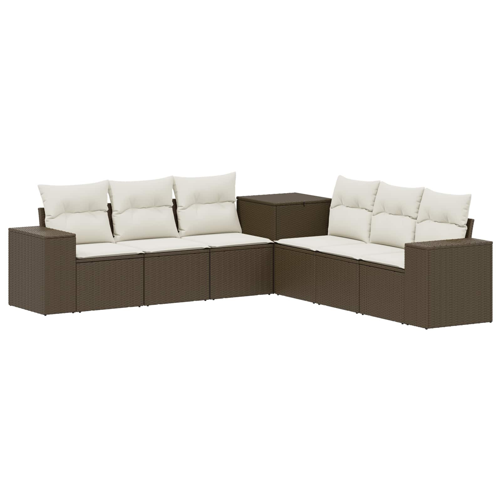 vidaXL Sofa Set 7 pcs Braun und Creme Weiß Polyrattan und Stahl