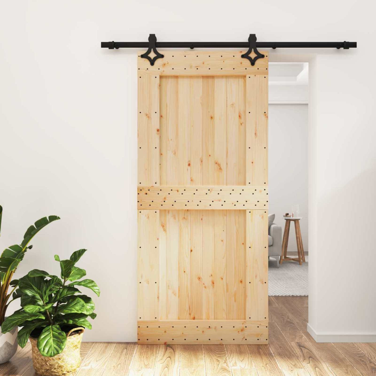 vidaXL Schiebetür Natürlich und Schwarz 95 x 210 cm Massivkiefer