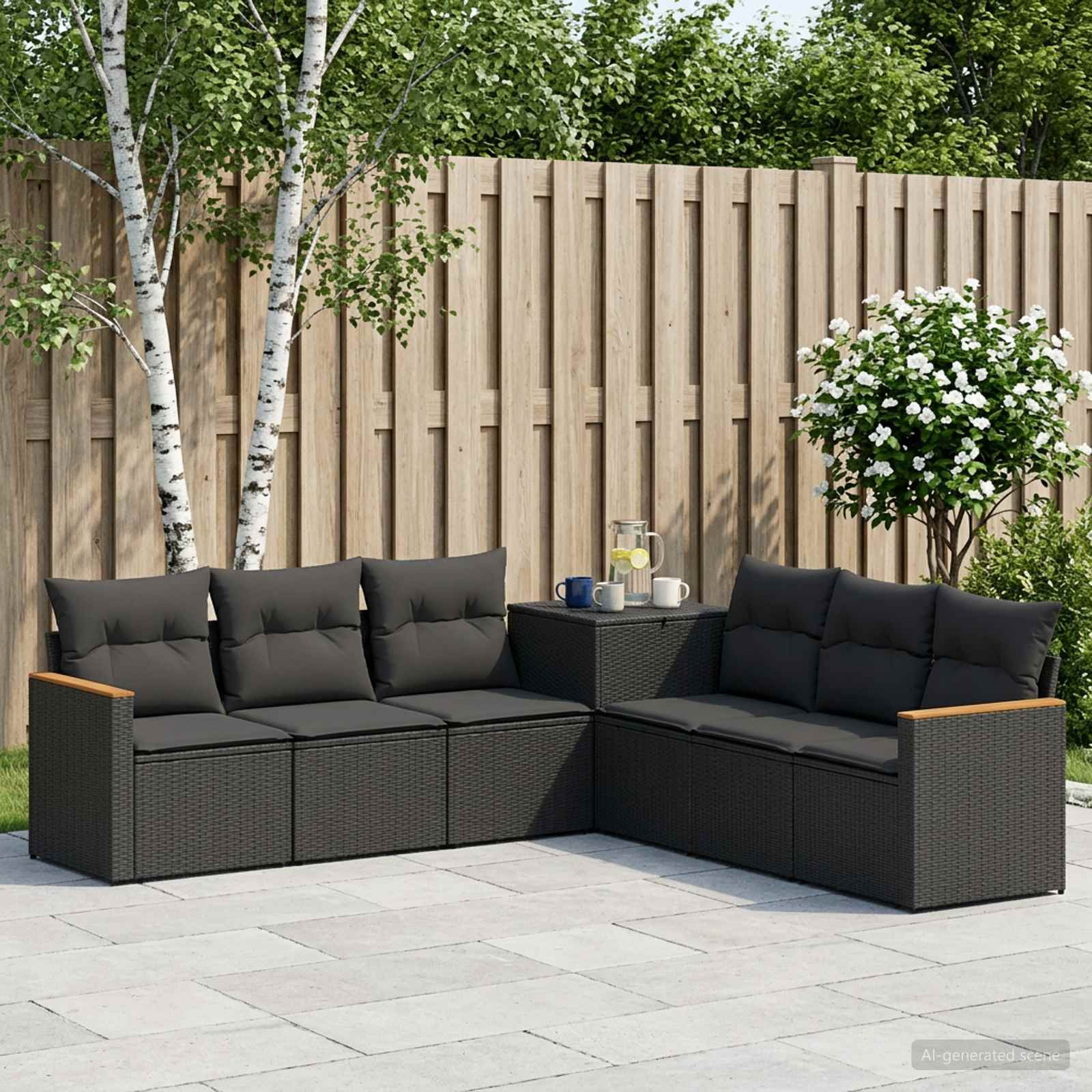 vidaXL Sofa Set 7 pcs Schwarz Polyrattan und Stahl