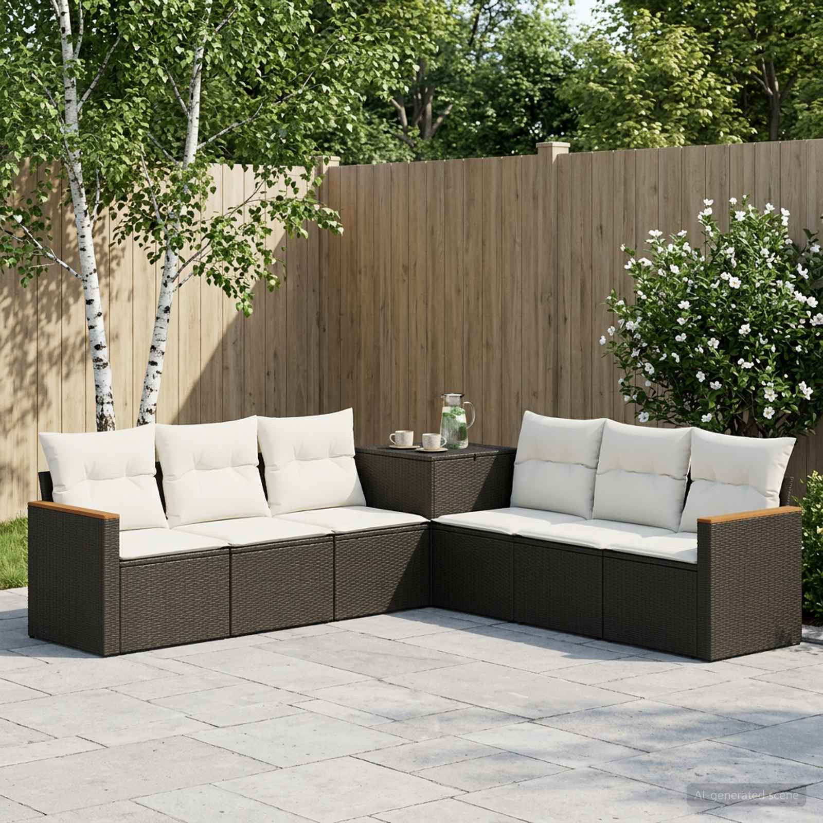 vidaXL Sofa Set 7 pcs Schwarz und Cremeweiß Polyrattan und Stahl
