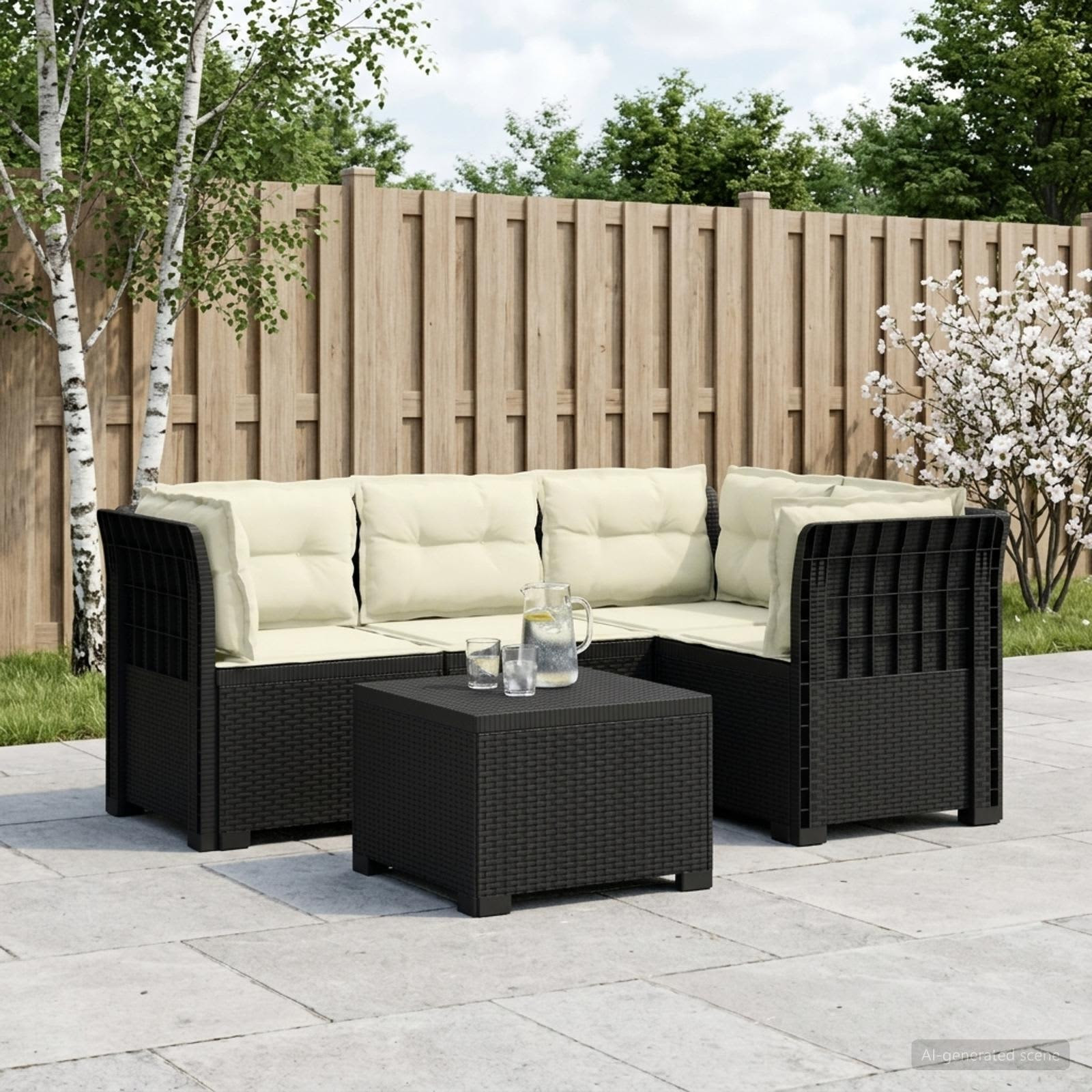 vidaXL 4-Sitzer Garten Sofa mit Kissen Rattan Look PP Anthrazit