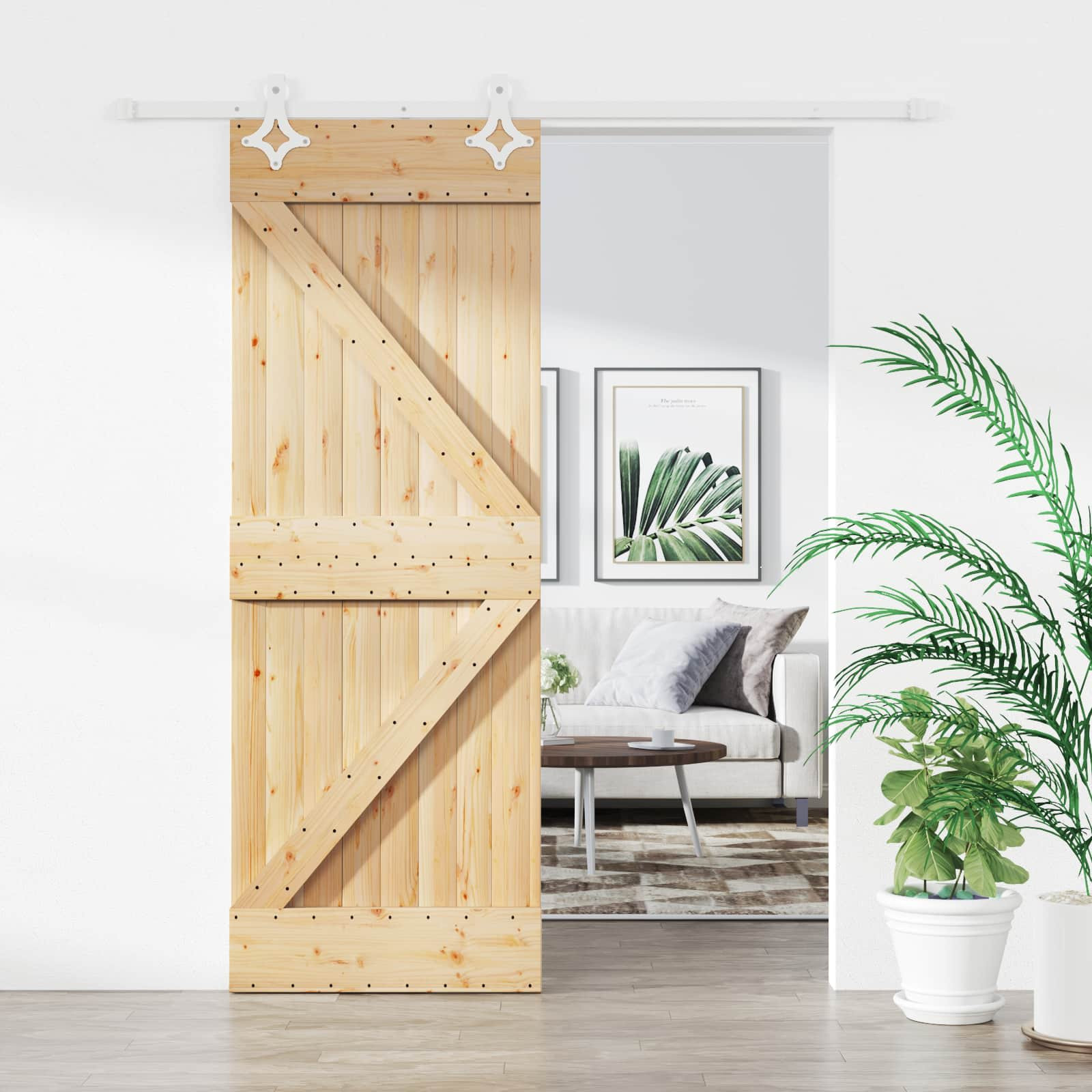 vidaXL Schiebetür Natürlich und Weiß 80 x 210 cm Massives Kiefernholz