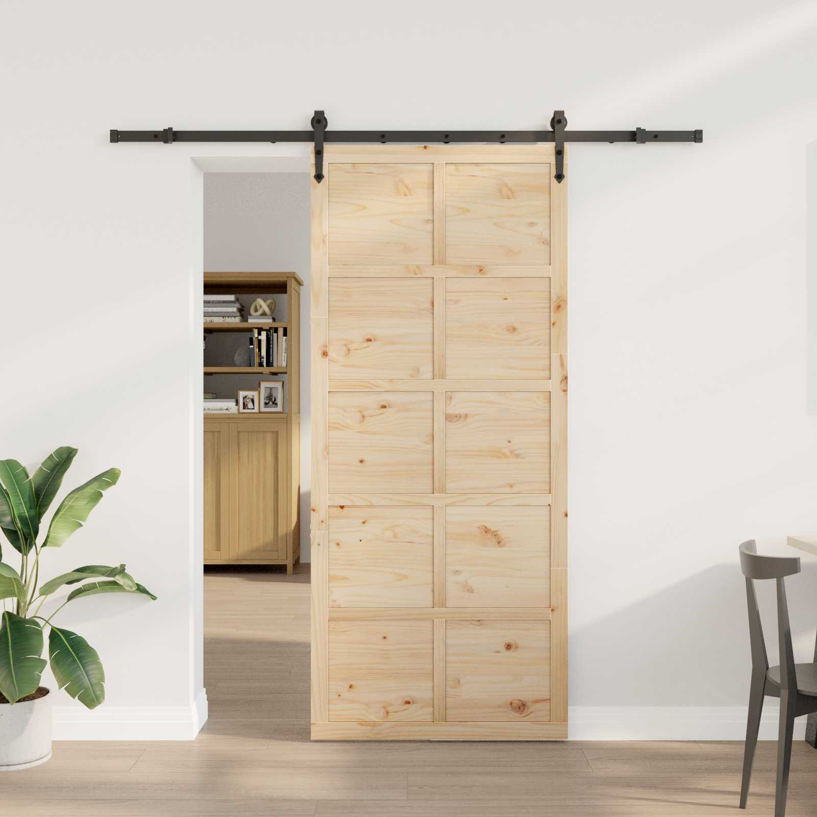 vidaXL Schiebetür Natur 80 x 208 cm Massives Kiefernholz