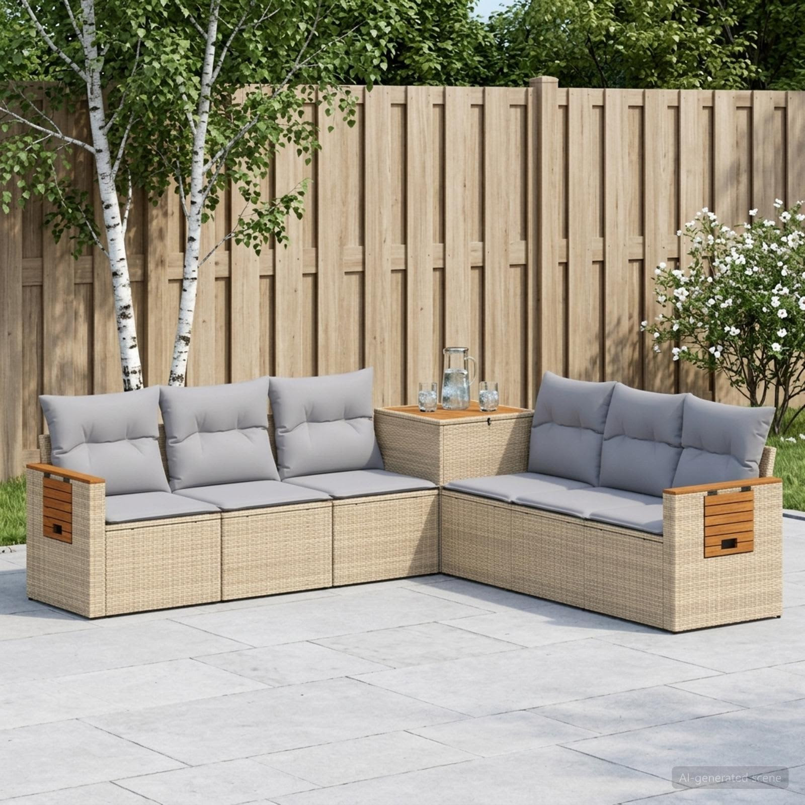 vidaXL Sofa Set 7 pcs Beige und Hellgrau Polyrattan und Stahl