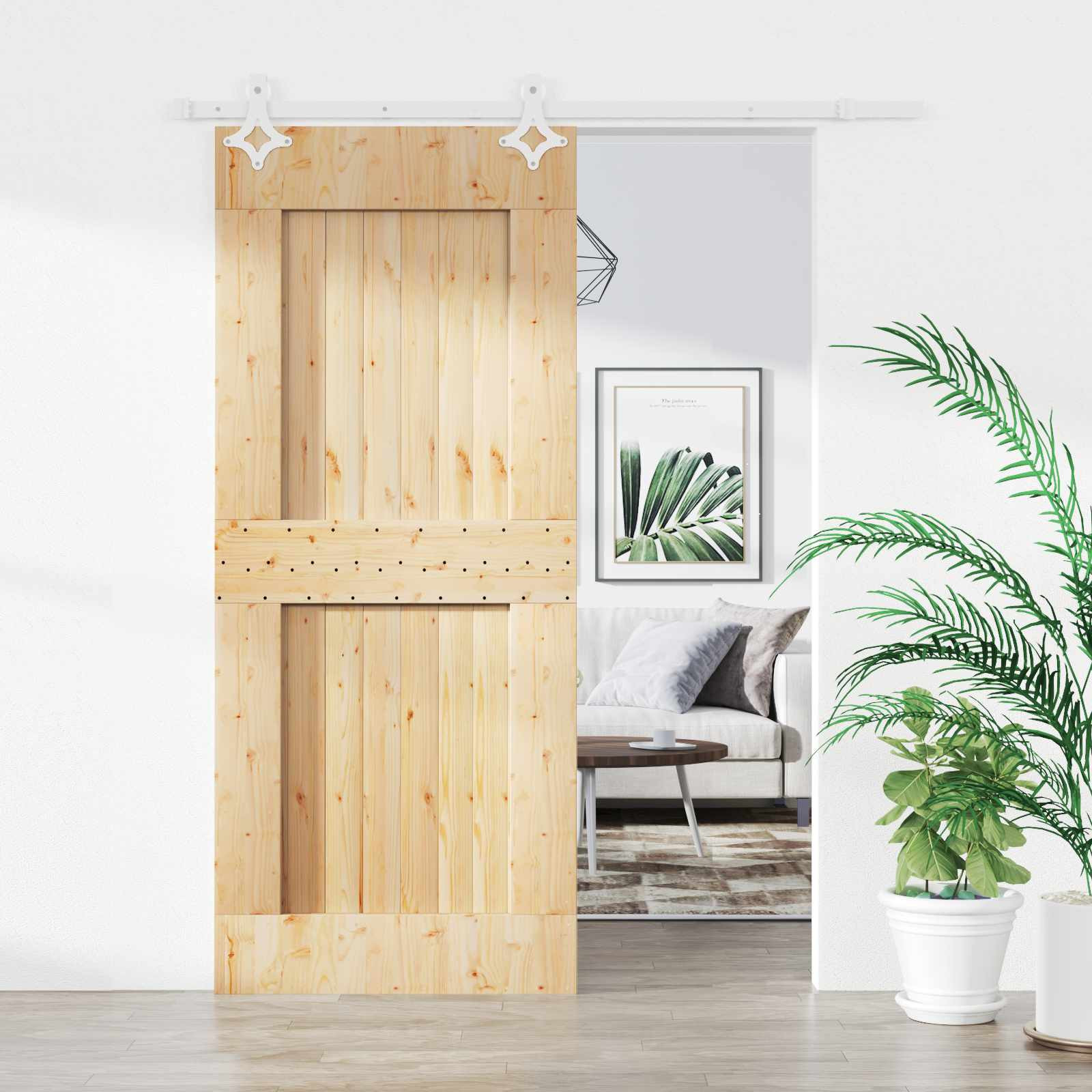 vidaXL Schiebetür Natürlich und Weiß 85 x 210 cm Massivkiefer