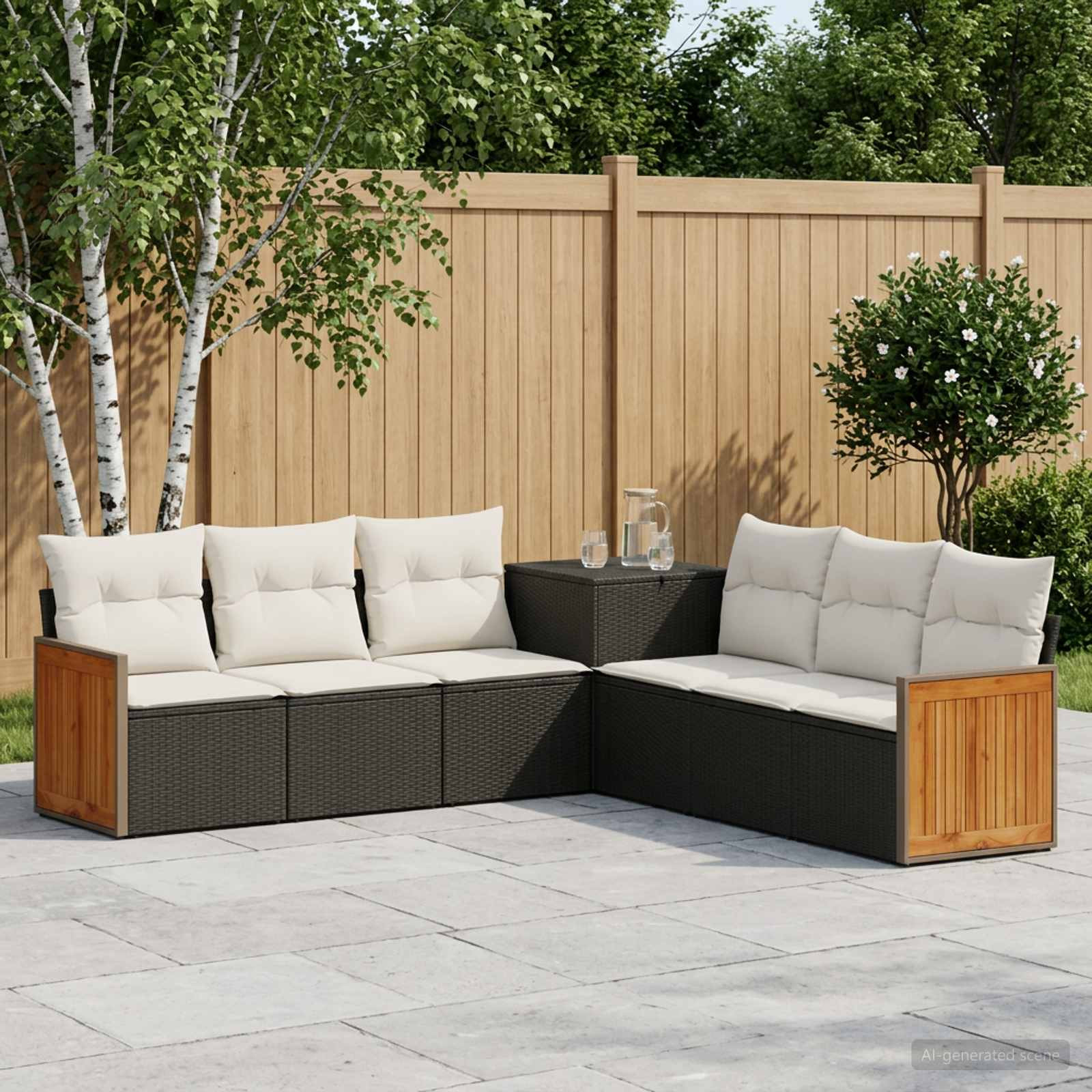 vidaXL Sofa Set 7 pcs Schwarz und Cremeweiß Polyrattan und Stahl