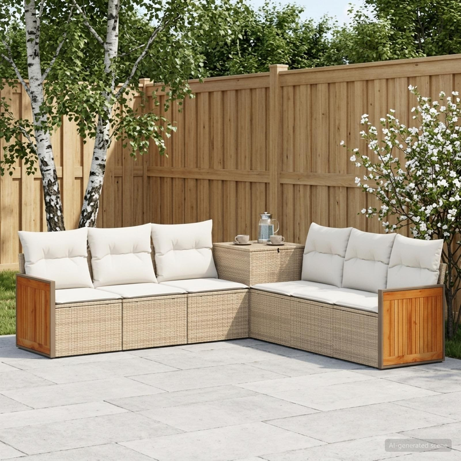 vidaXL Sofa Set 7 pcs Beige und Cremeweiß Polyrattan und Stahl