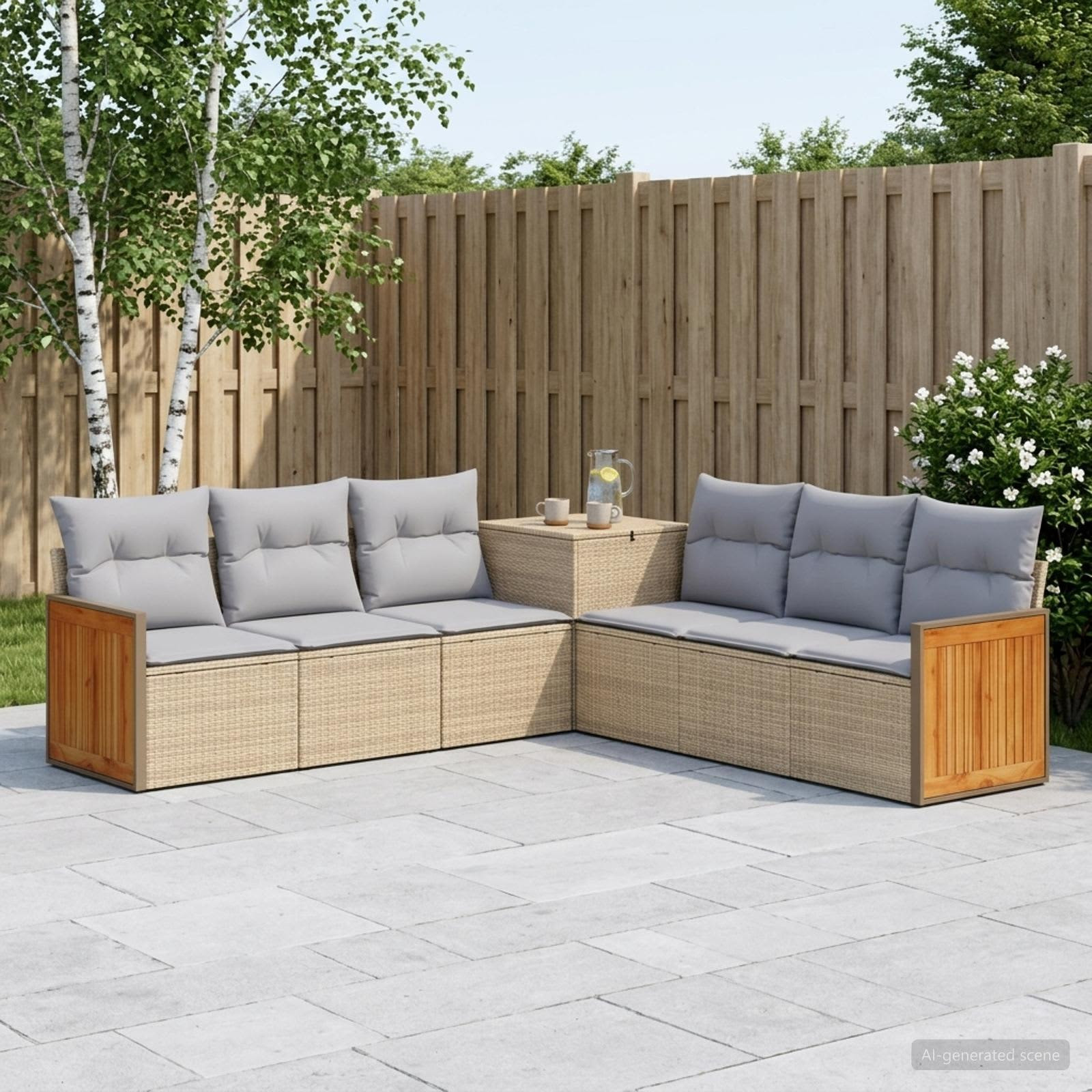 vidaXL Sofa Set 7 pcs Beige und Hellgrau Polyrattan und Stahl