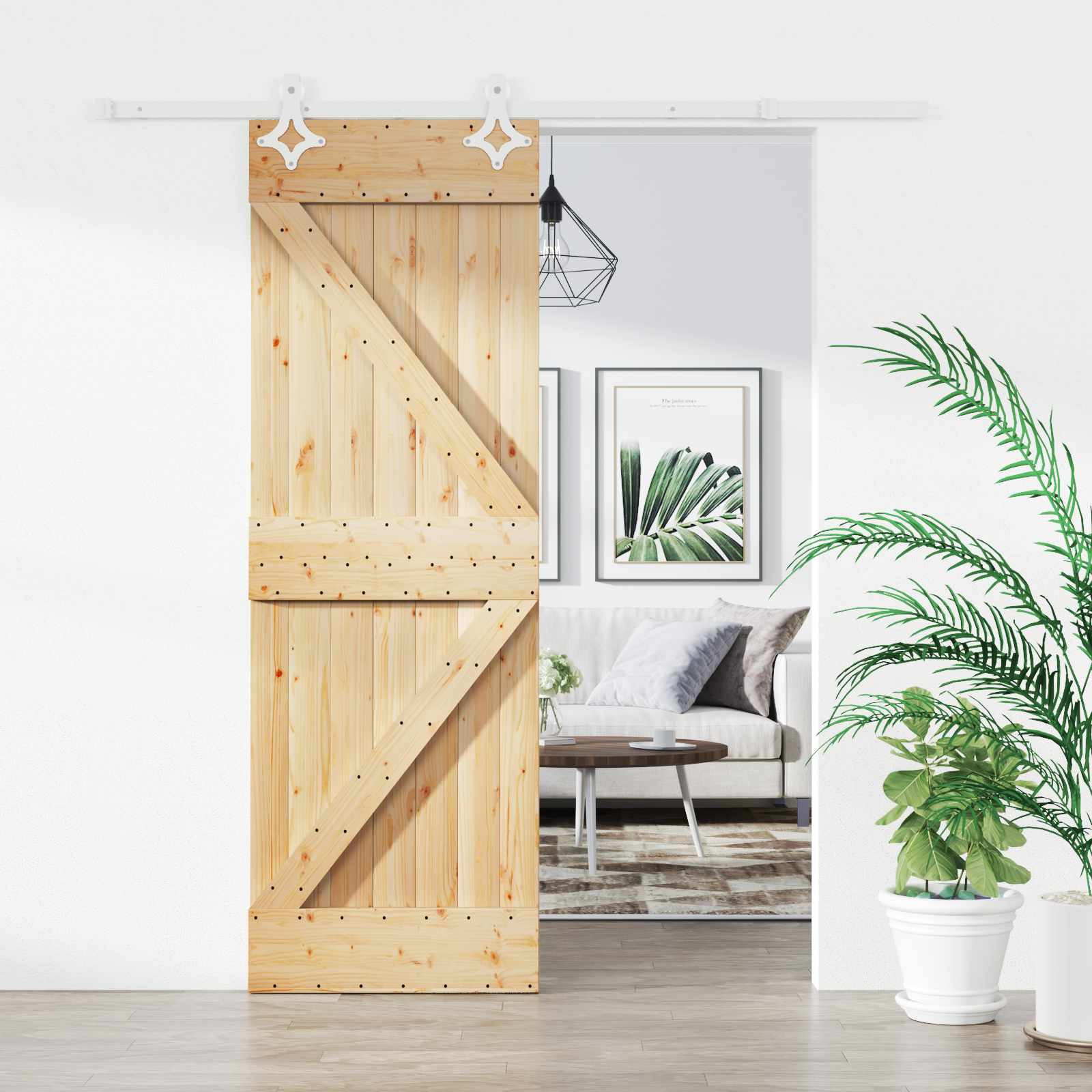 vidaXL Schiebetür Natürlich und Weiß 70 x 210 cm Massivkiefer