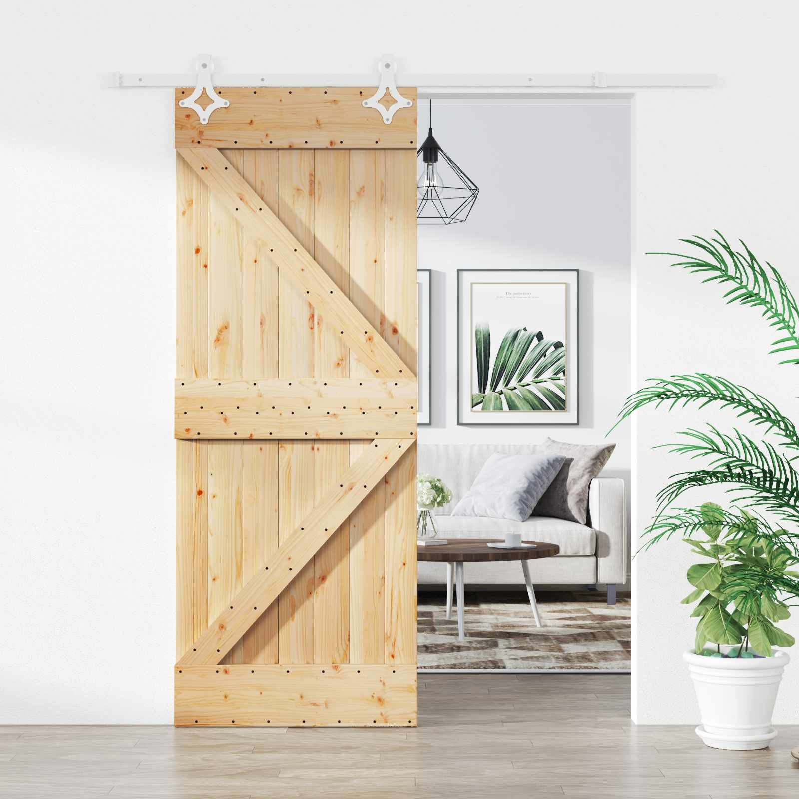 vidaXL Schiebetür Natürlich und Weiß 85 x 210 cm Massivkiefer