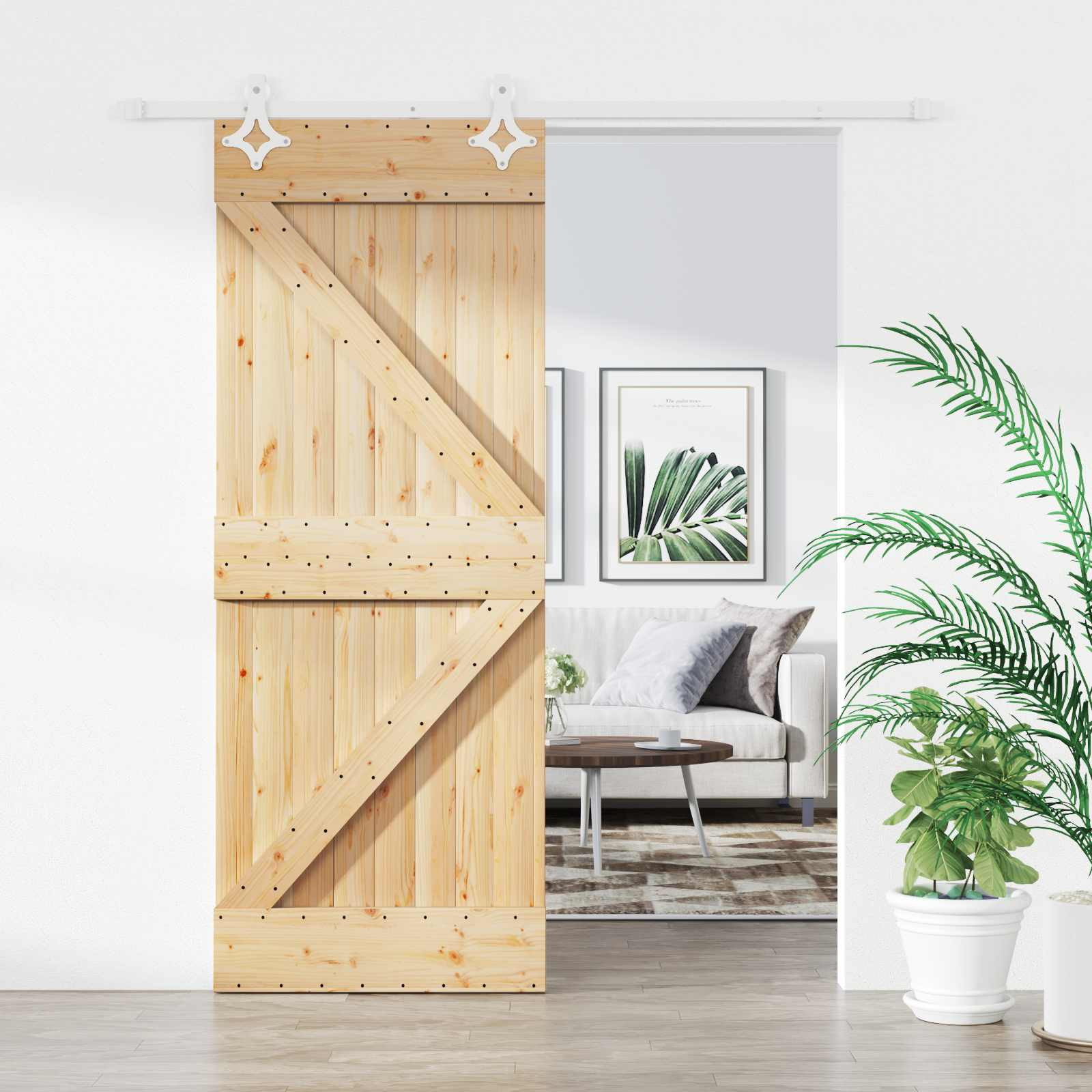 vidaXL Schiebetür Natürlich und Weiß 80 x 210 cm Massives Kiefernholz
