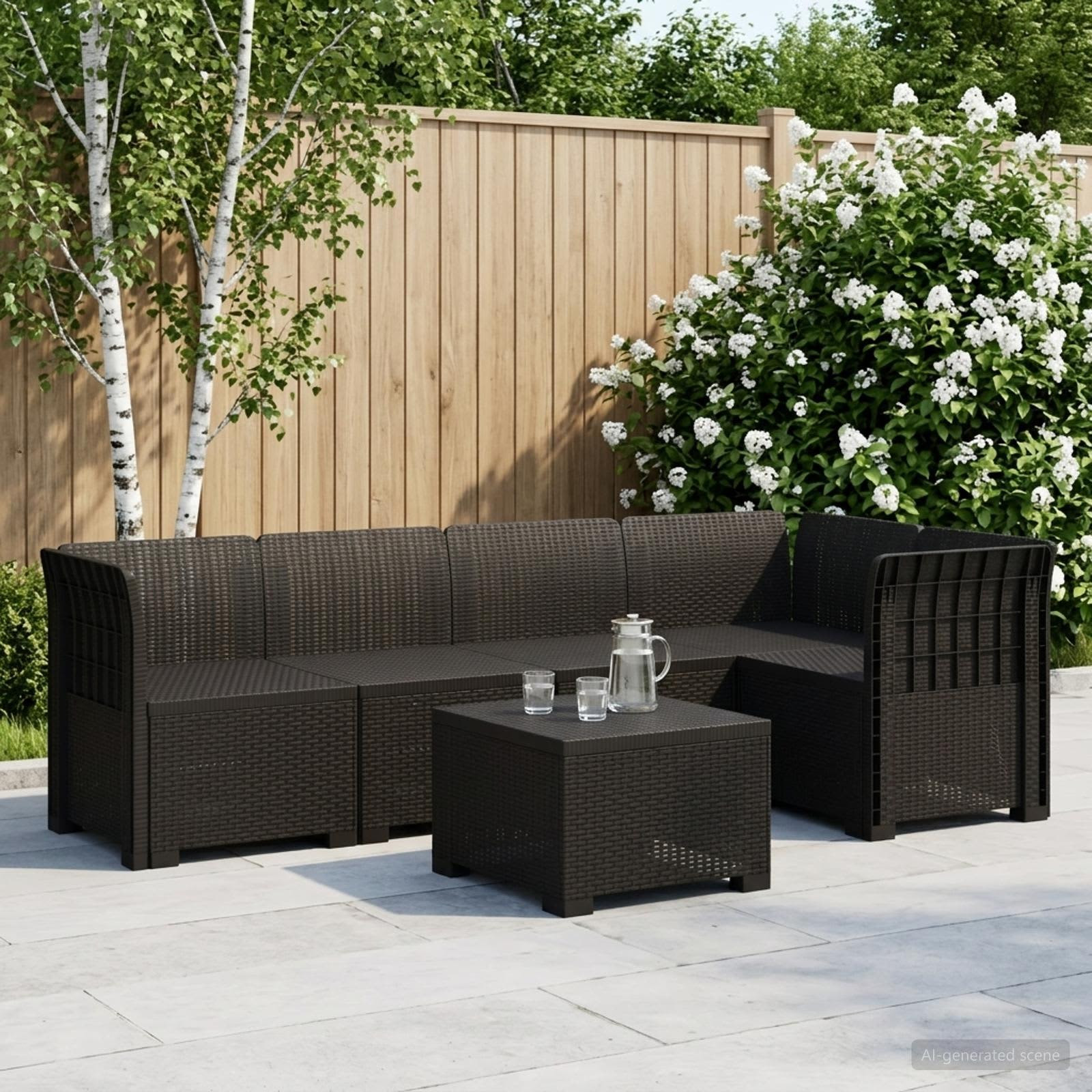 vidaXL 5-Sitzer Gartensofa Rattan-Look PP Anthrazit
