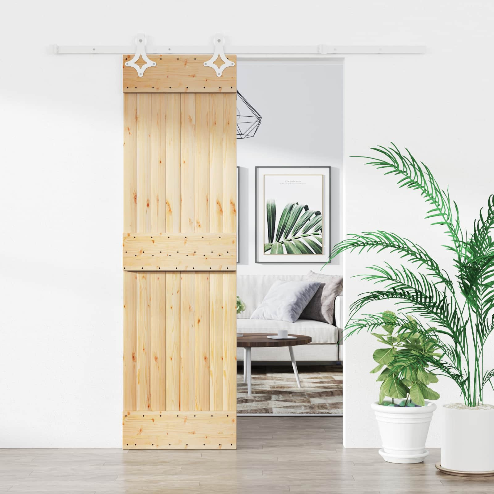 vidaXL Schiebetür Natürlich und Weiß 70 x 210 cm Massivkiefer