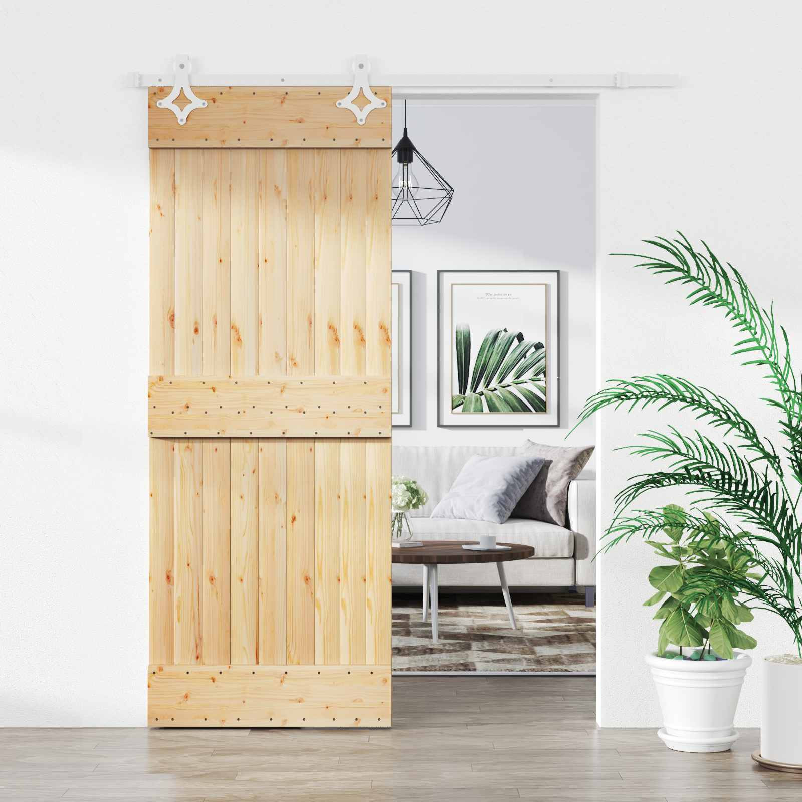 vidaXL Schiebetür Natürlich und Weiß 85 x 210 cm Massivkiefer