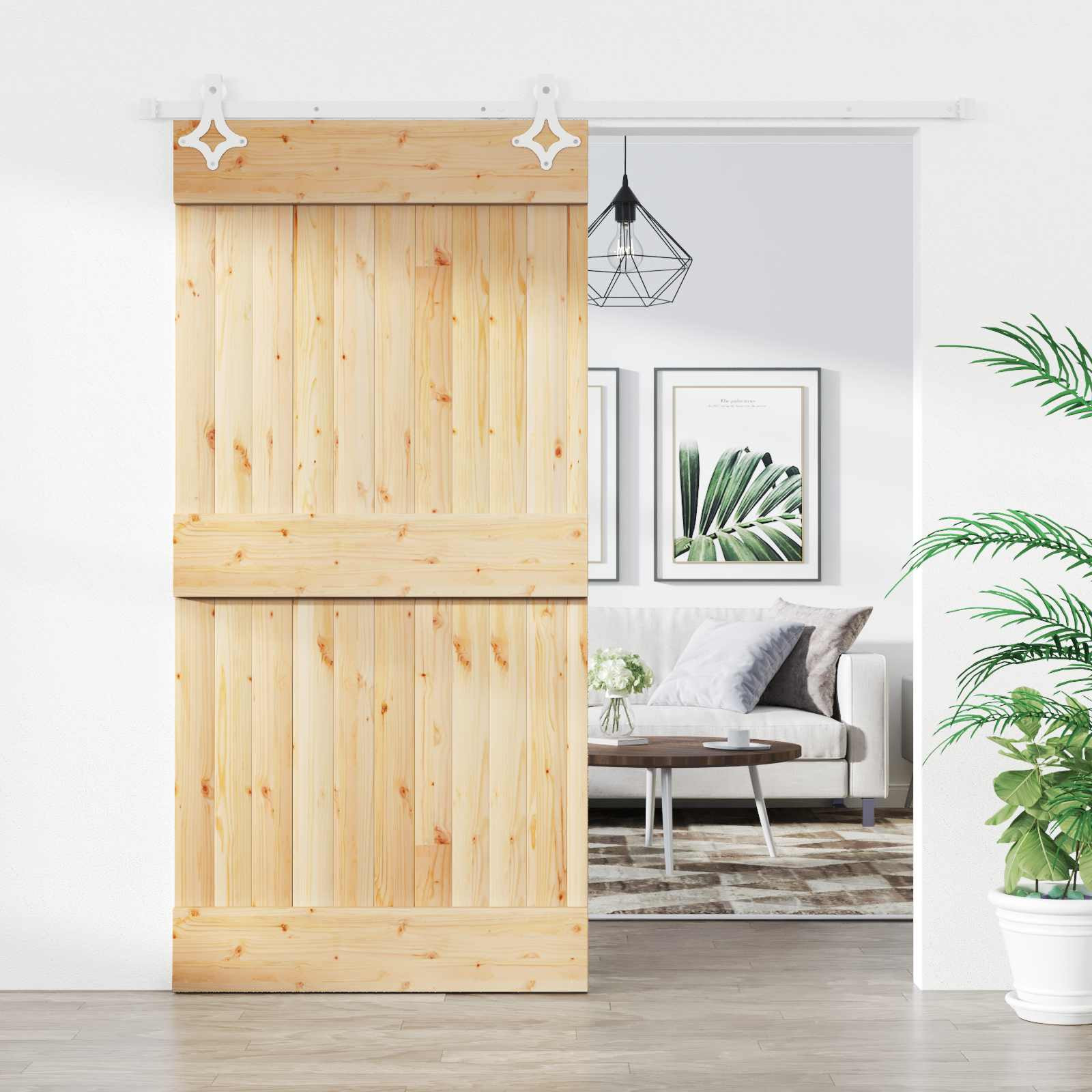 vidaXL Schiebetür Natürlich und Weiß 100 x 210 cm Massivkiefer