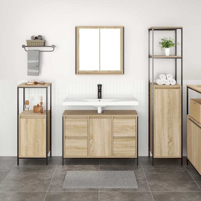 vidaXL Badezimmermöbel Set mit Regal 3 pcs Sonoma-Eiche und Schwarz