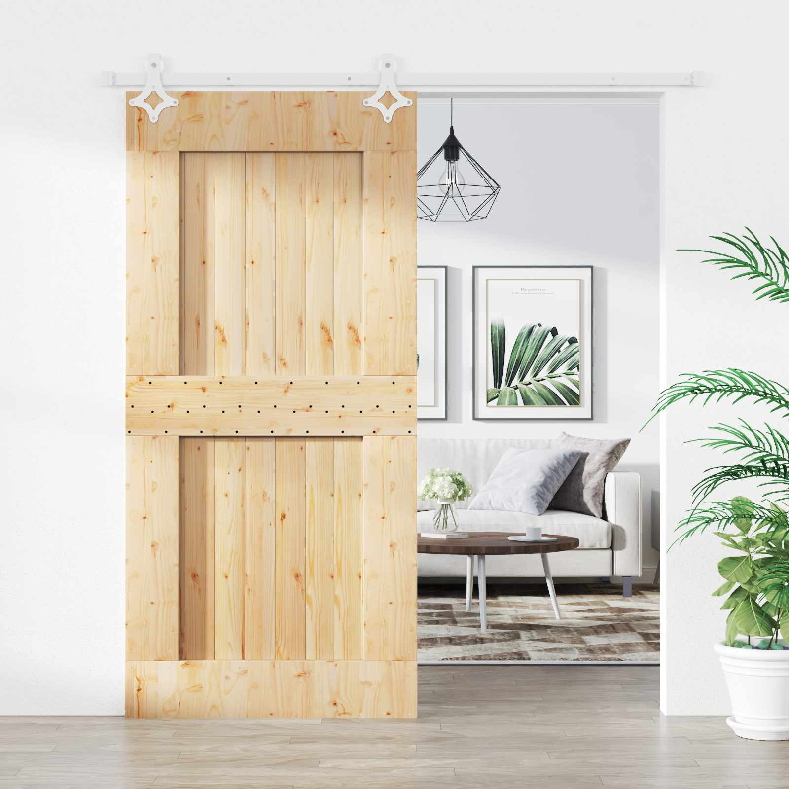 vidaXL Schiebetür Natürlich und Weiß 95 x 210 cm Massivkiefer