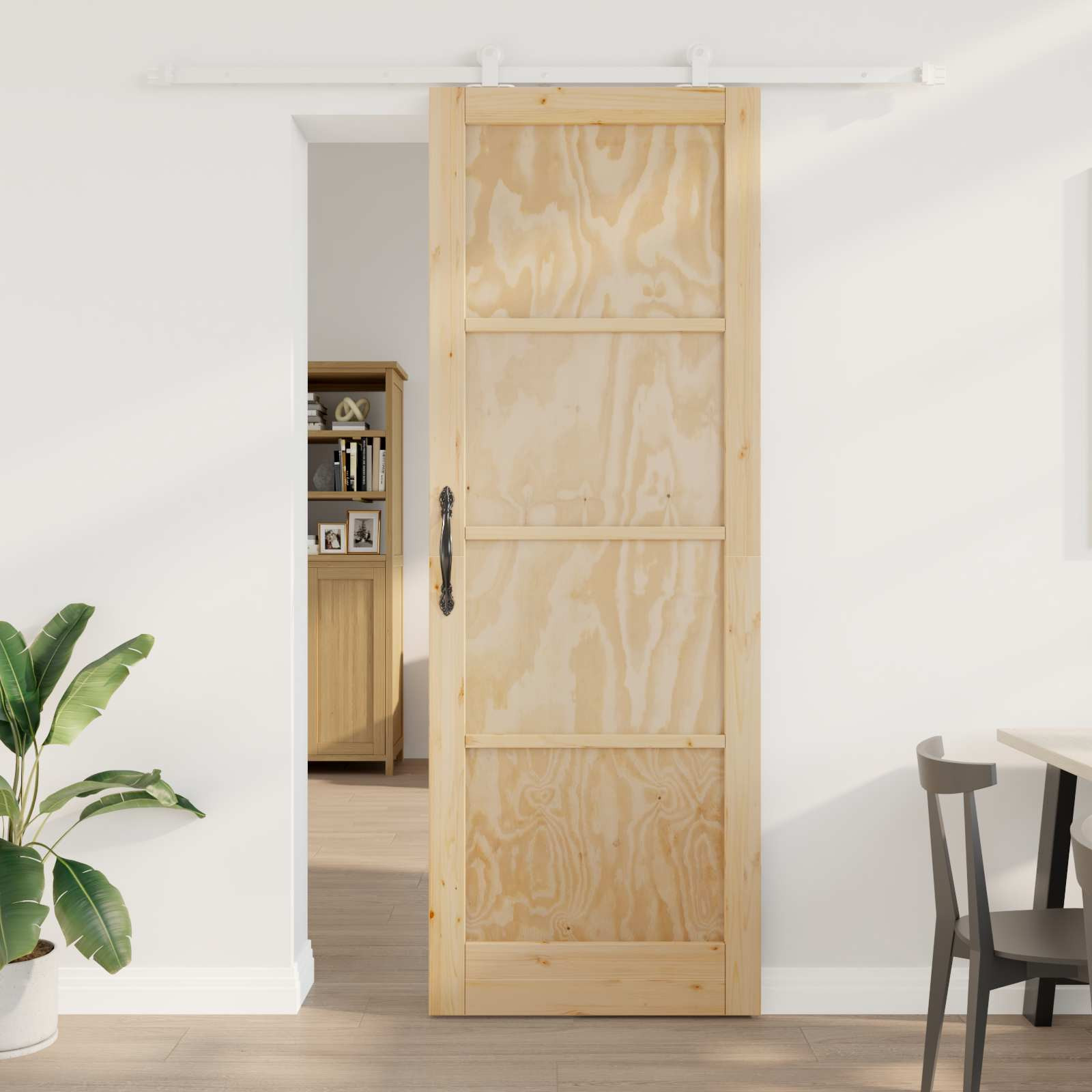 vidaXL Schiebetür Natürlich und Weiß 83 x 232 cm Massives Kiefernholz