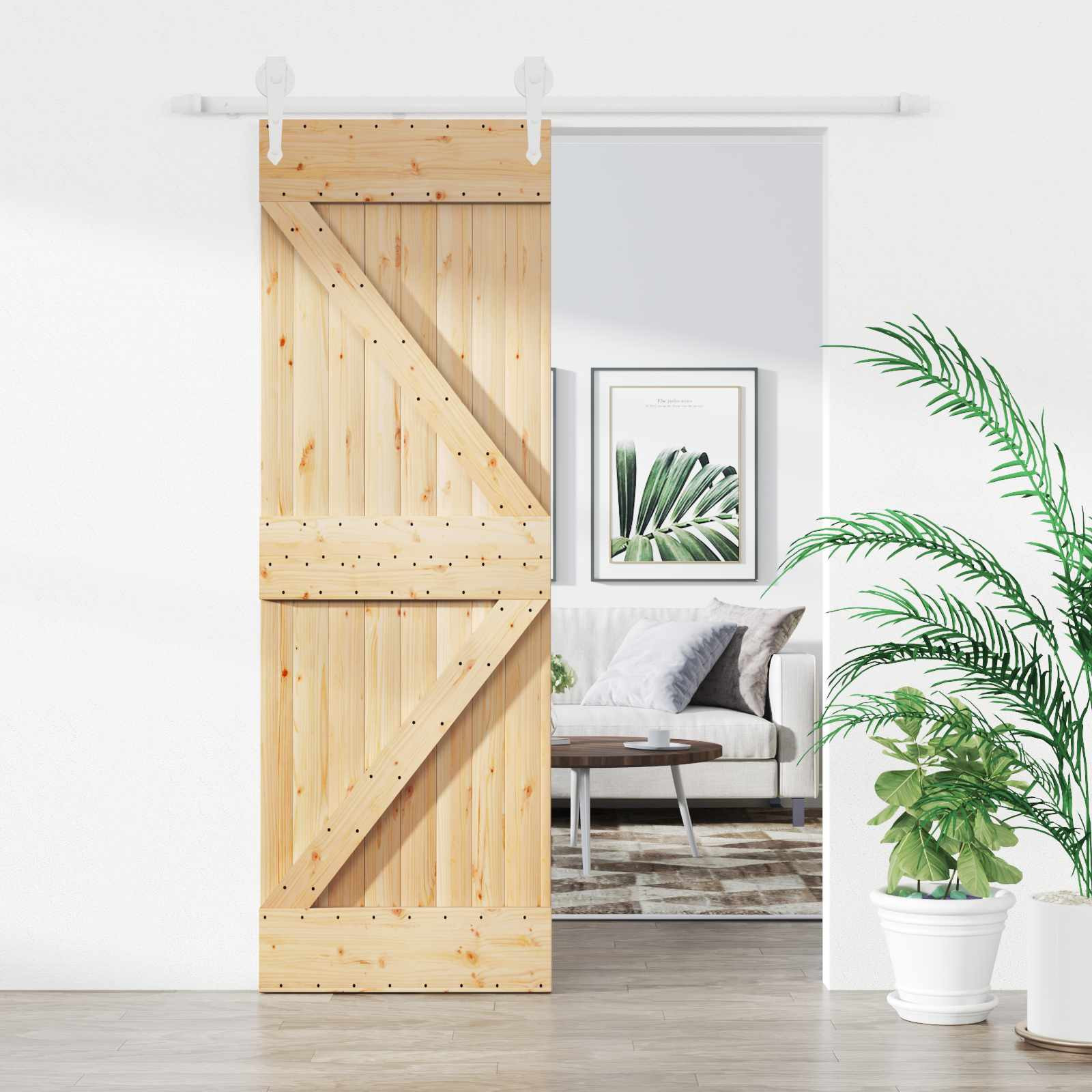 vidaXL Schiebetür Natürlich und Weiß 70 x 210 cm Massivkiefer