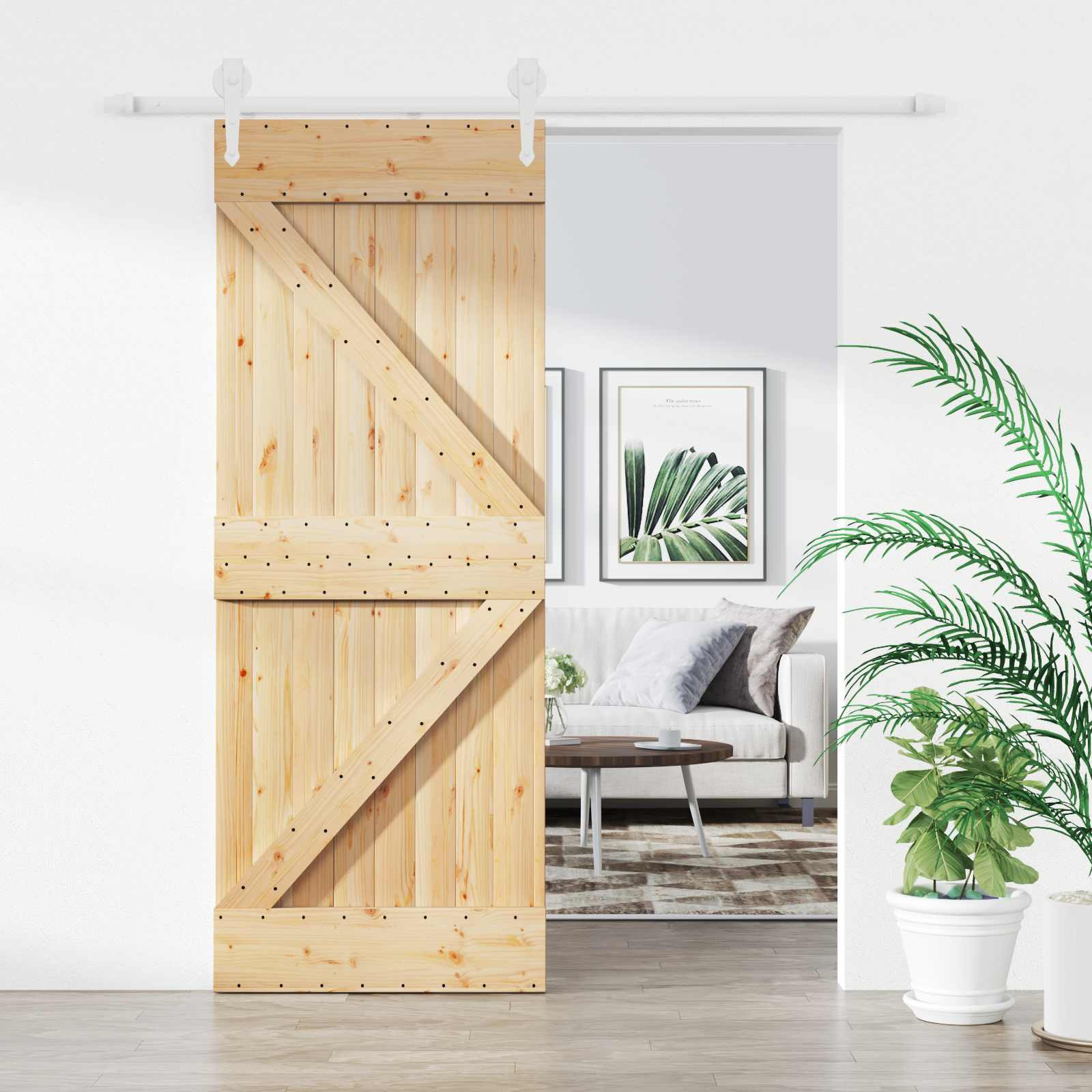 vidaXL Schiebetür Natürlich und Weiß 80 x 210 cm Massives Kiefernholz