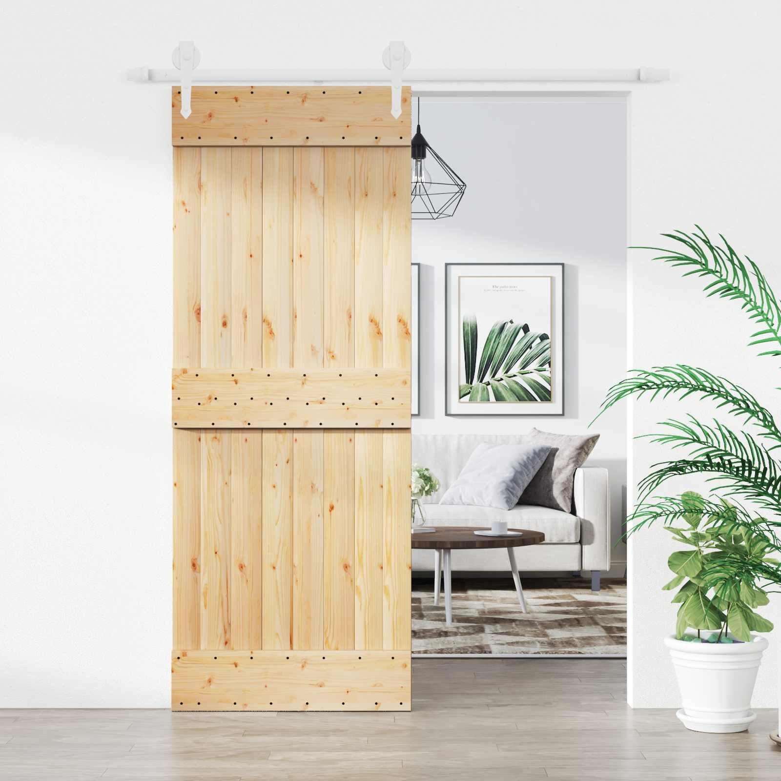vidaXL Schiebetür Natürlich und Weiß 80 x 210 cm Massivkiefer