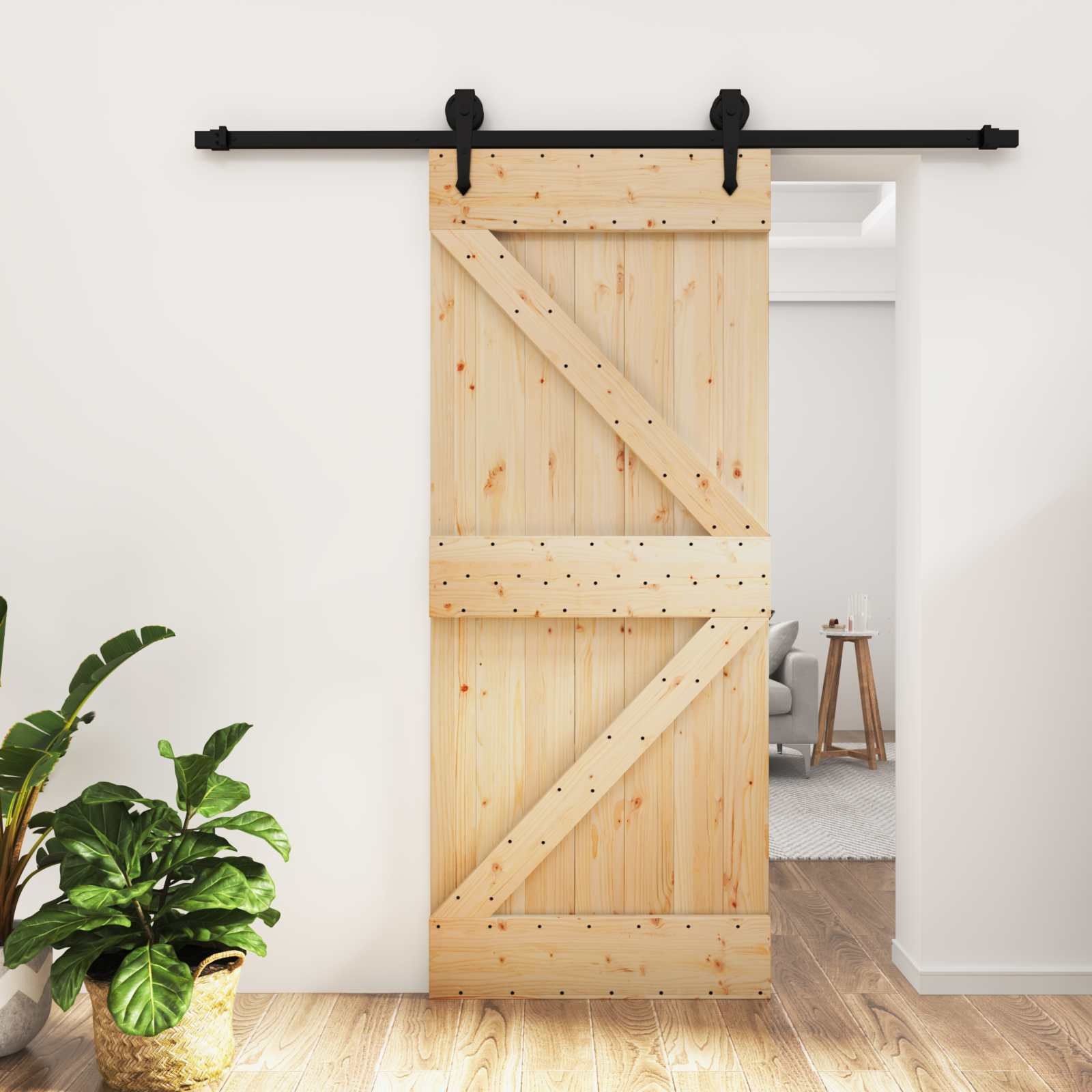 vidaXL Schiebetür Natürlich und Schwarz 85 x 210 cm Massivkiefer