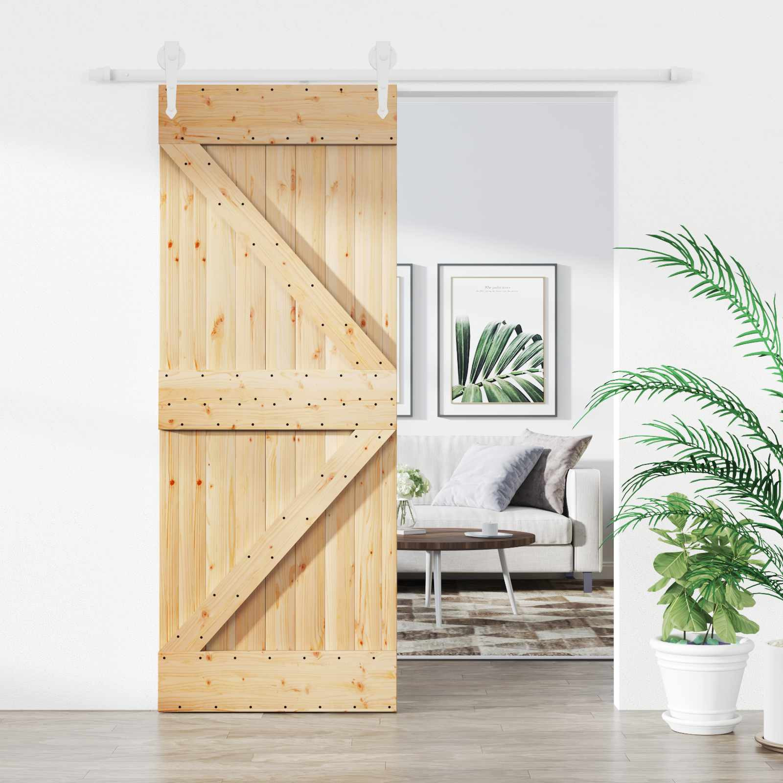 vidaXL Schiebetür Natürlich und Weiß 85 x 210 cm Massivkiefer