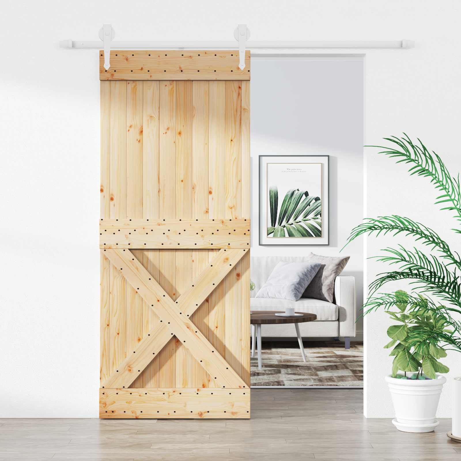 vidaXL Schiebetür Natürlich und Weiß 100 x 210 cm Massives Kiefernholz