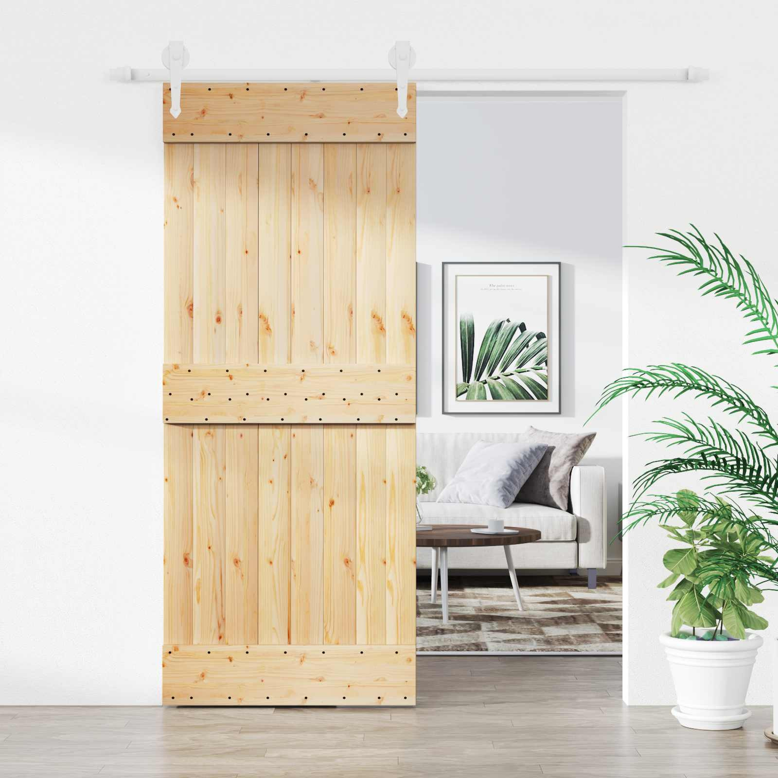 vidaXL Schiebetür Natürlich und Weiß 85 x 210 cm Massivkiefer