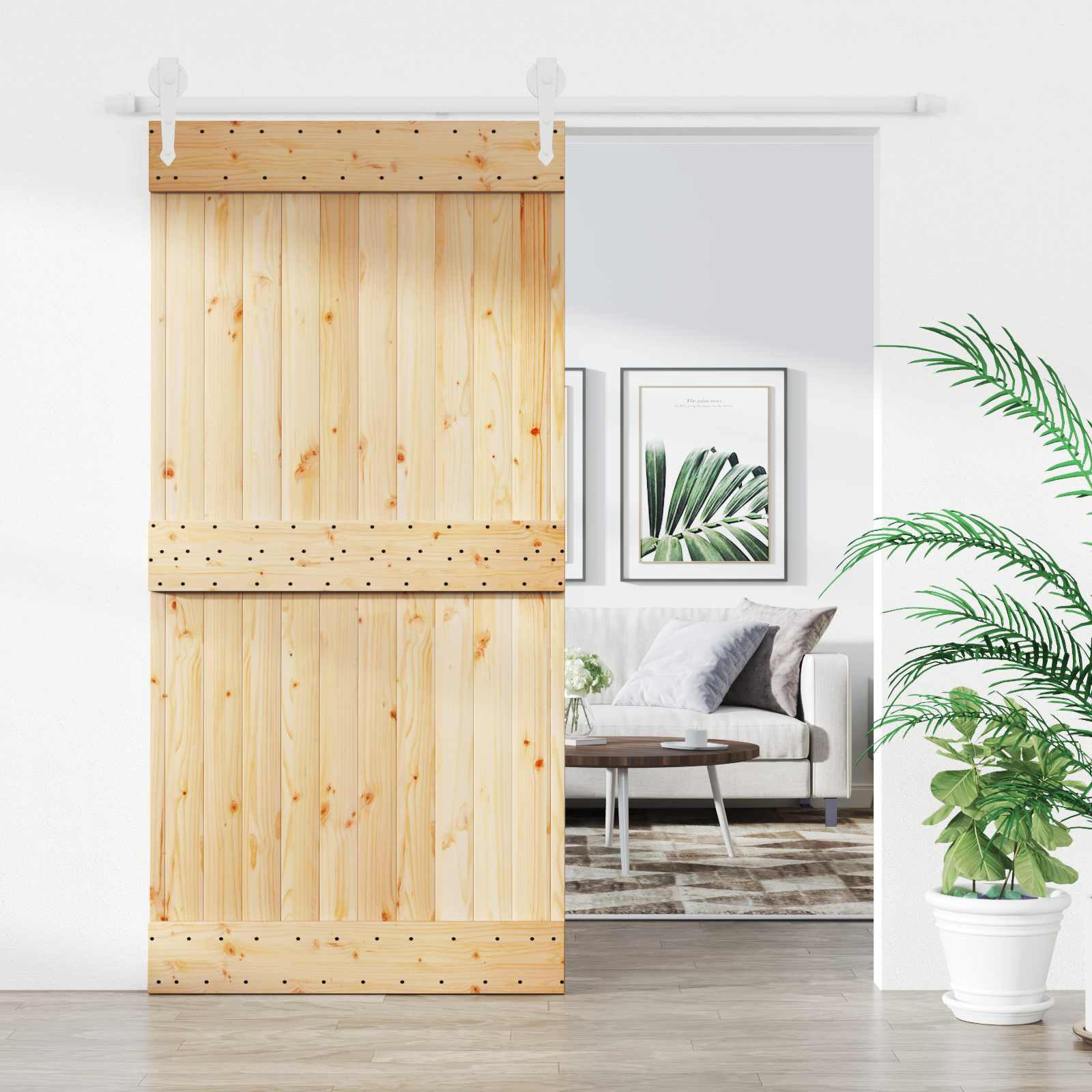 vidaXL Schiebetür Natürlich und Weiß 100 x 210 cm Massivkiefer